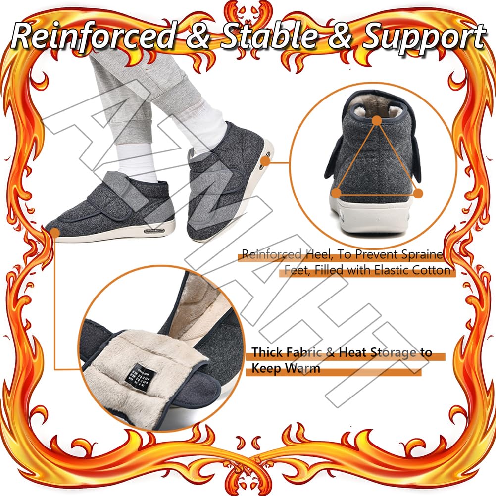 Scarpe Ortopediche Uomo Lana Caldo Inverno per Diabetici Pantofole Anziani Invernali Peluche Leggere con Strappo Piedi Gonfi Donna Larghe Larghi Comodi Ginnastica,Grigio,39 EU