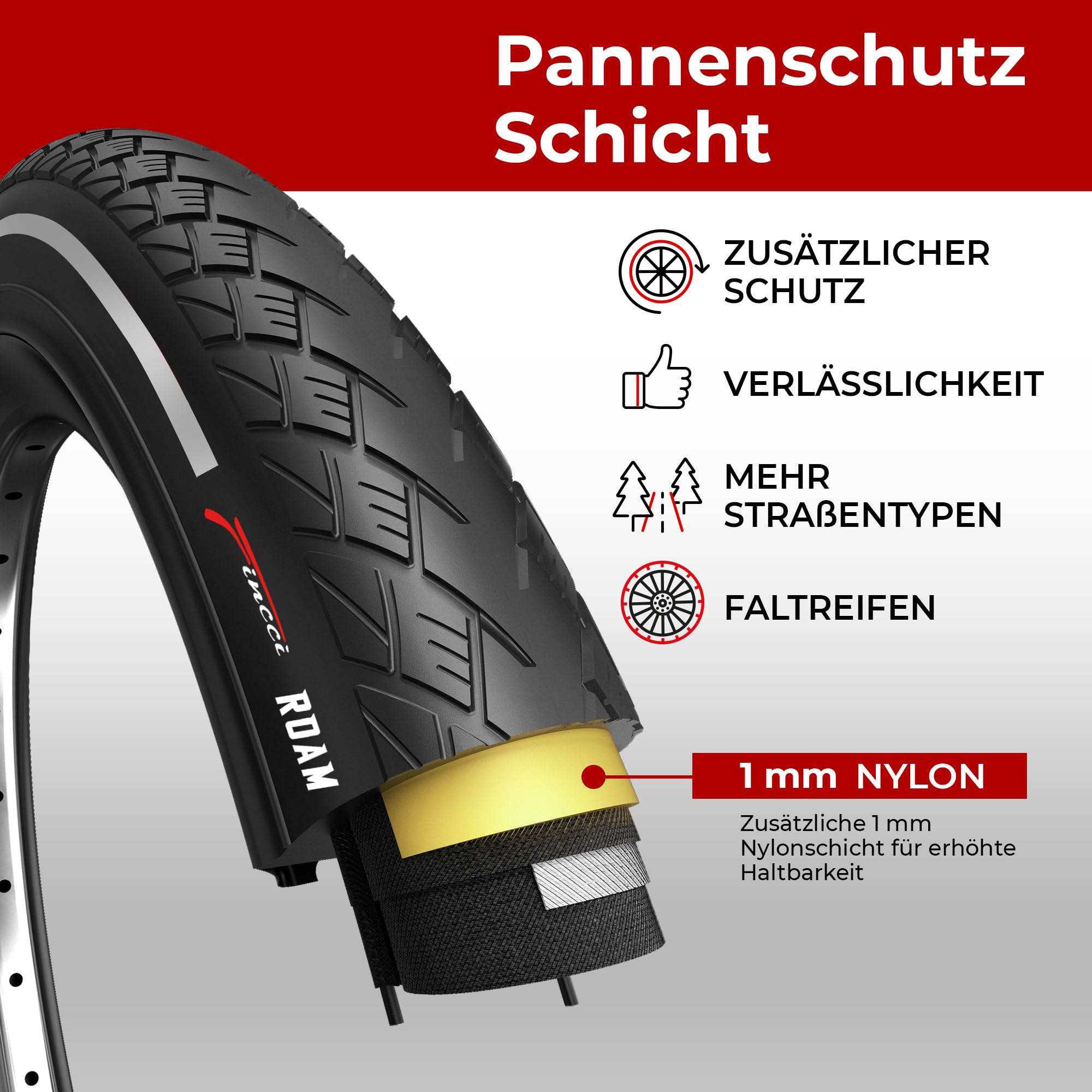 Fincci Fahrradreifen 28 Zoll Set 40-622 (700x38c) - 2X Faltreifen mit 1mm Pannenschutz & Kevlar - Leiser Lauf Fahrradmantel für Trekkingrad, E-Bike & Citybike - 2er Pack Schwarz