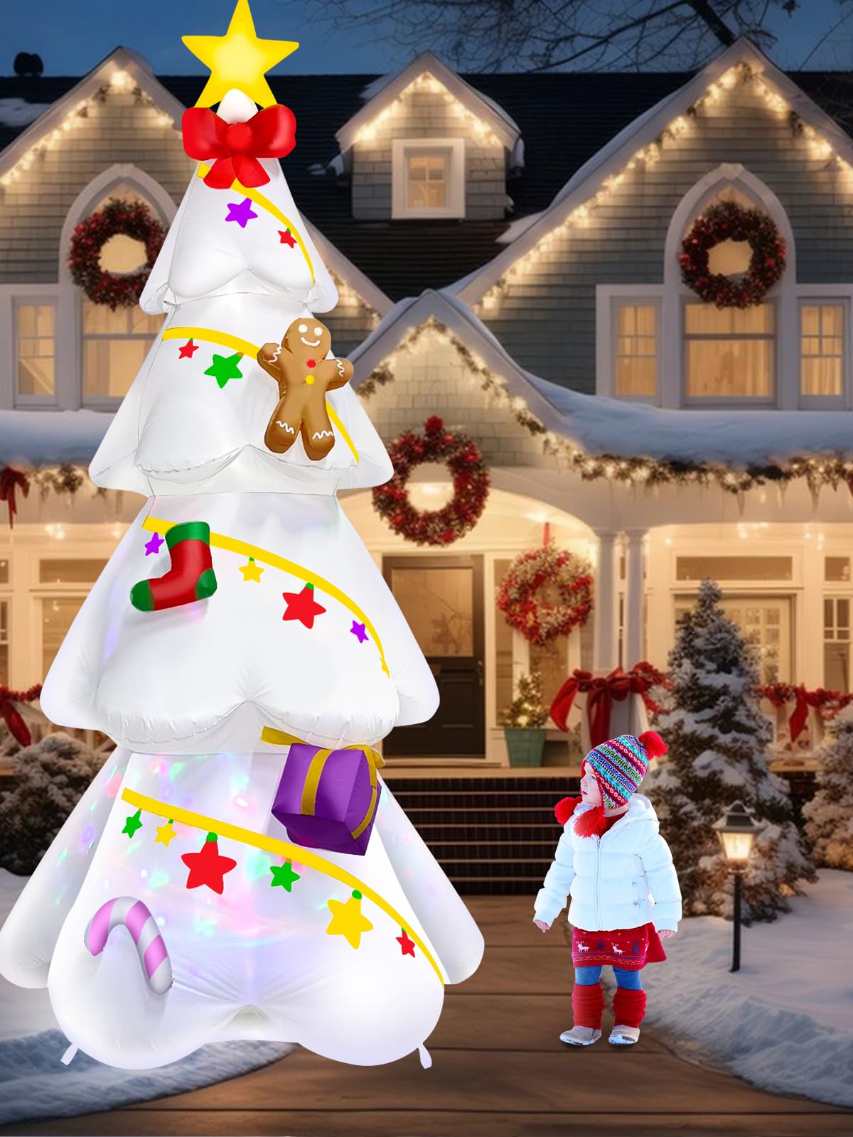 EBANKU 9FT White Inflatable Christmas Tree with Gift Box Outdoor Indoor Decoration for Home Family Yard Lawn - Image 4