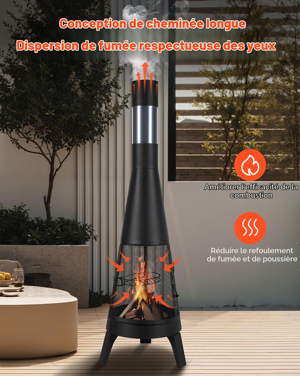 VEVOR Cheminée Extérieur, 508 mm, Poêle à Bois Conique Robuste pour Barbecue et Réchauffer, avec Grille, Couvercle de Cheminée Antirouille, pour Patio, Jardin, Arrière-Cour, Cuisson en Plein Air
