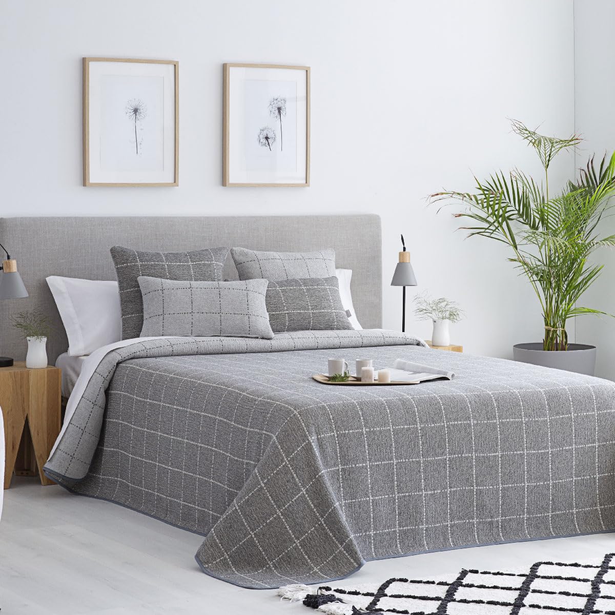 Colcha reversible y ligera multiusos. Gris perla 180x270 cm (cama de 90 cm)