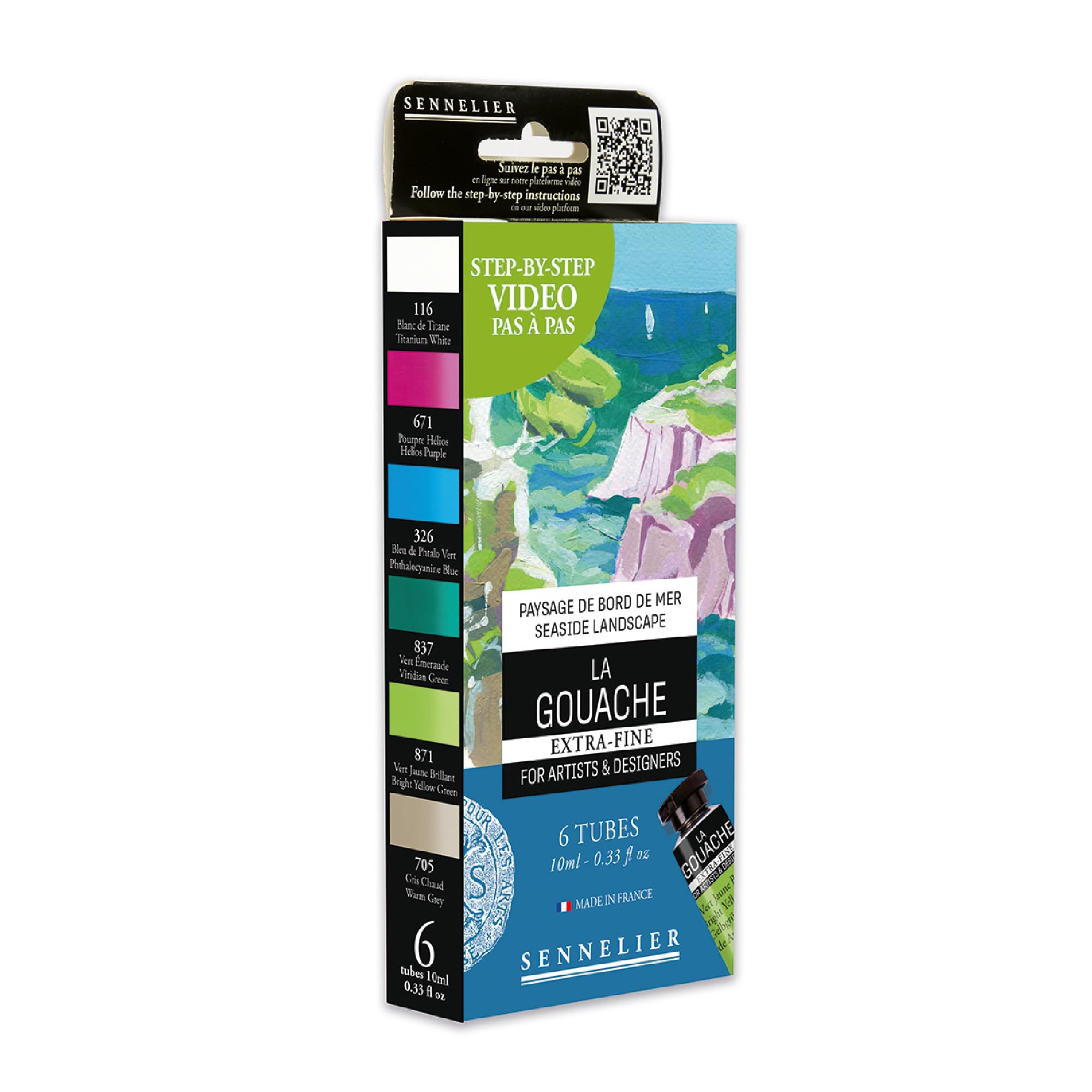 Sennelier Coffret Gouache Extra-Fine 6 Tubes 10ml Peinture Ultra-Mate Opaque Fabriqué en France