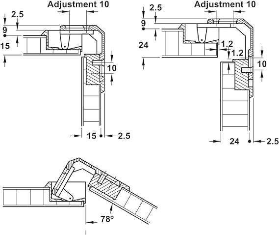 Hafele America 343.90.710 Pie-Cut Corner Cabinet Hinge, 78 Degree Opening Angle