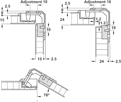 Hafele America 343.90.710 Pie-Cut Corner Cabinet Hinge, 78 Degree Opening Angle