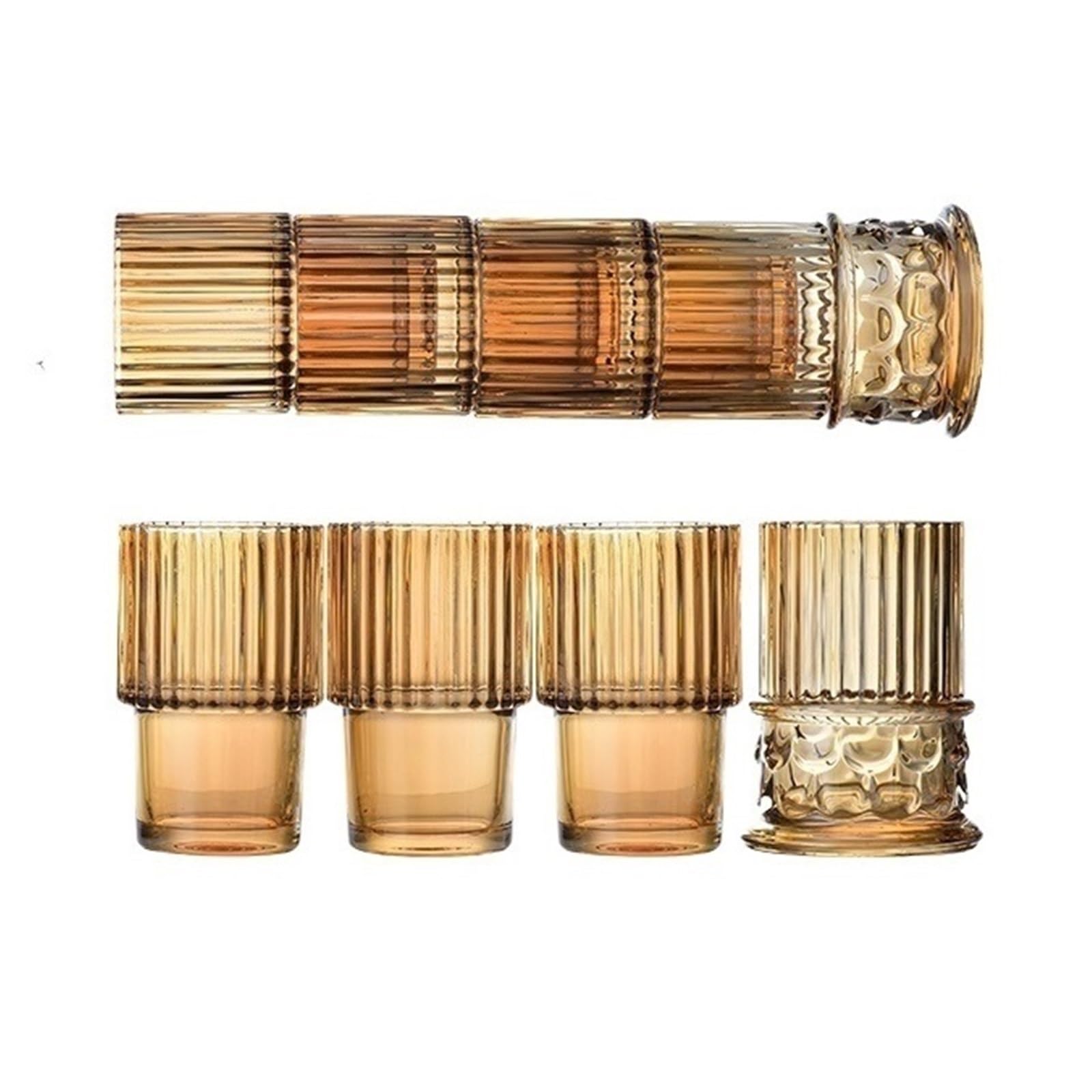 Bicchiere Set di 4 bicchieri color ambra, in vetro goffrato impilabili a forma colonna romana Per uso domestico