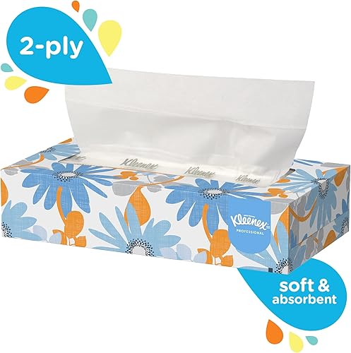 Miniatura 6 de Kleenex Pañuelo facial de 2 capas, plano, 100 pañuelos por caja, paquete de 5 cajas