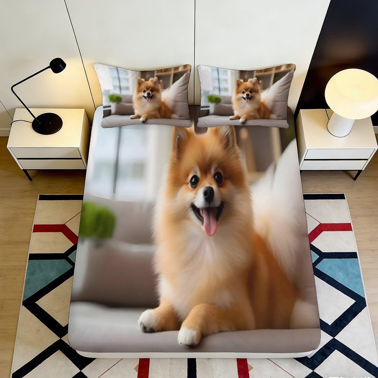 Pnayamiorkfel Style-8 3D Printed Cute Pomeranian Dog Fitted Sheet Microfiber Anti-Slip Bedroom Decor Bed Cover For Home Guest Room 90X200x25cm