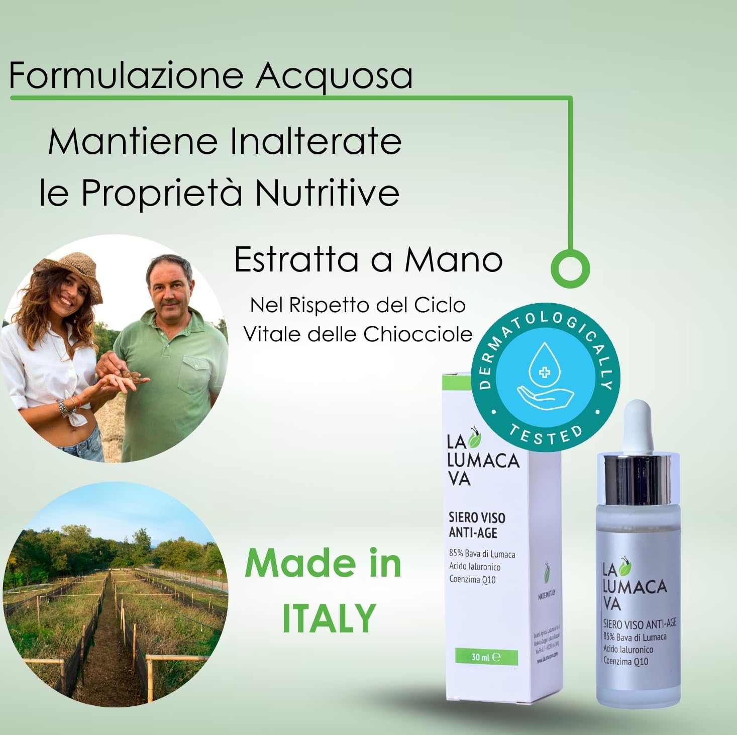 Schneckenschleim-Serum 85 % rein, mit niedermolekularer Hyaluronsäure und Coenzym Q10, Anti-Falten-Serum, feuchtigkeitsspendend, geeignet als Gesichtsserum für fettige, trockene und