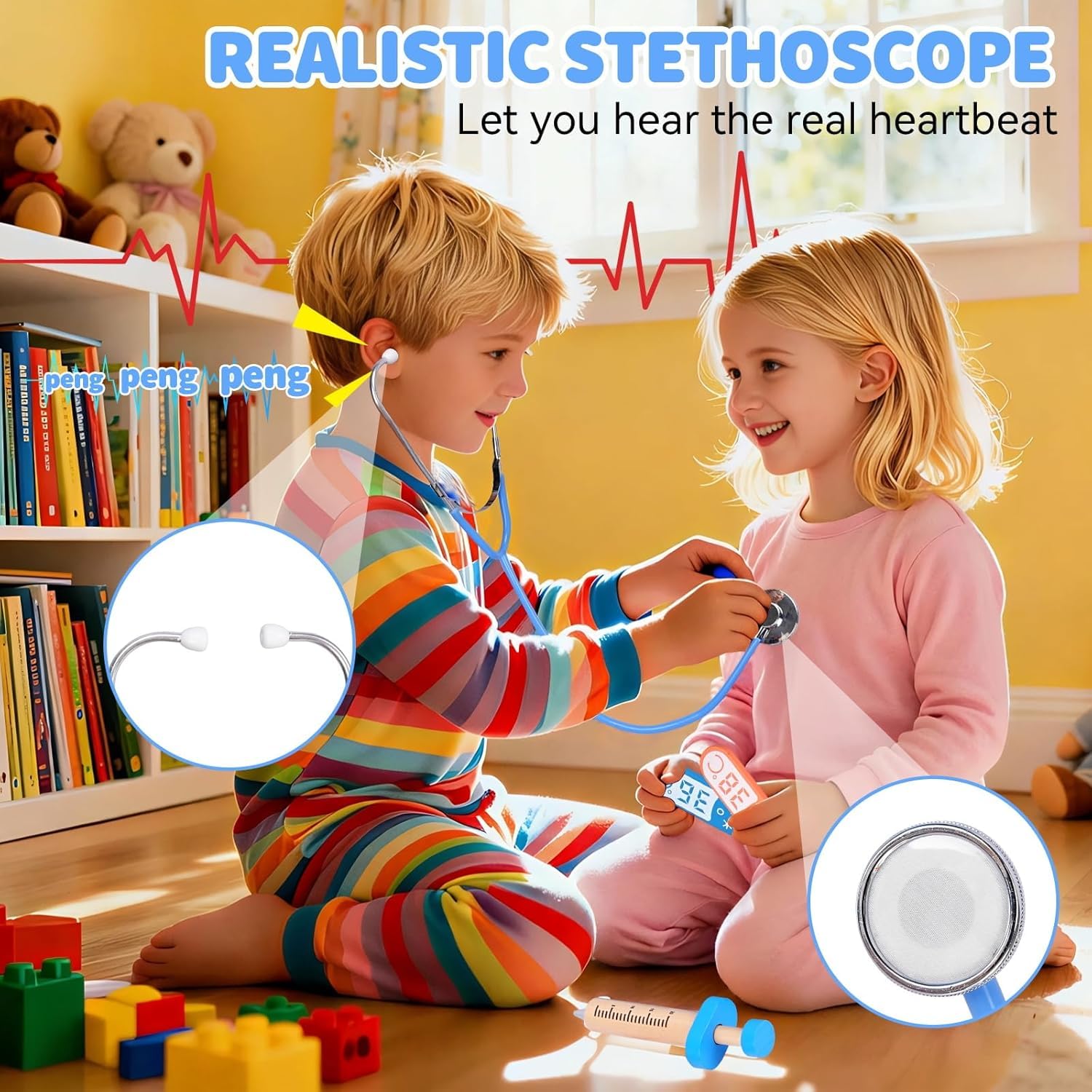 Maletin Medicos Juguete,Kit Medico Infantil,Doctora Juguete con Real Estetoscopio,Termómetro,Maletín de Médico Portátil,Juegos de Imitacion Regalos para Niñas Niños 3 4 5 6 -Azul - 5