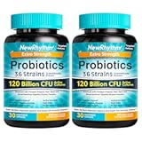 NewRhythm Probiotics 120 Billion CFU 36 Strains, 3-in-1 Probiotics for Digestive Health & Immune Support with Prebiotics & Enzymes, Probioticos for Women & Men, Vegan Targeted Release Supplement, 60ct