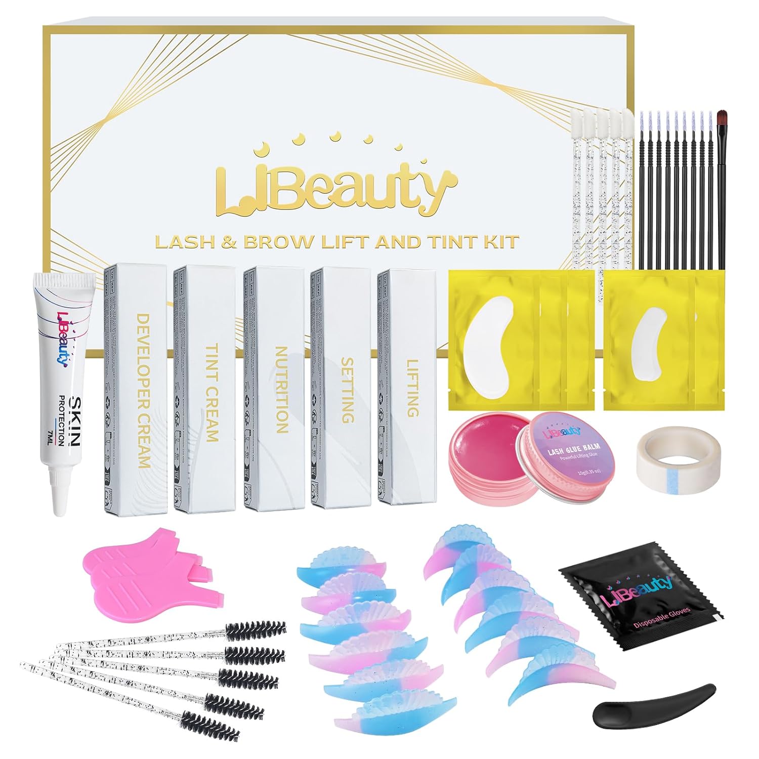Libeauty Lash Lift Kit and Black Color Kit, Brow Lamination Kit, 4-in-1 Beginner Friendly Eyelash Perm Kit, Effective Results, Easy to Use with Detailed Instruction, Natural Black