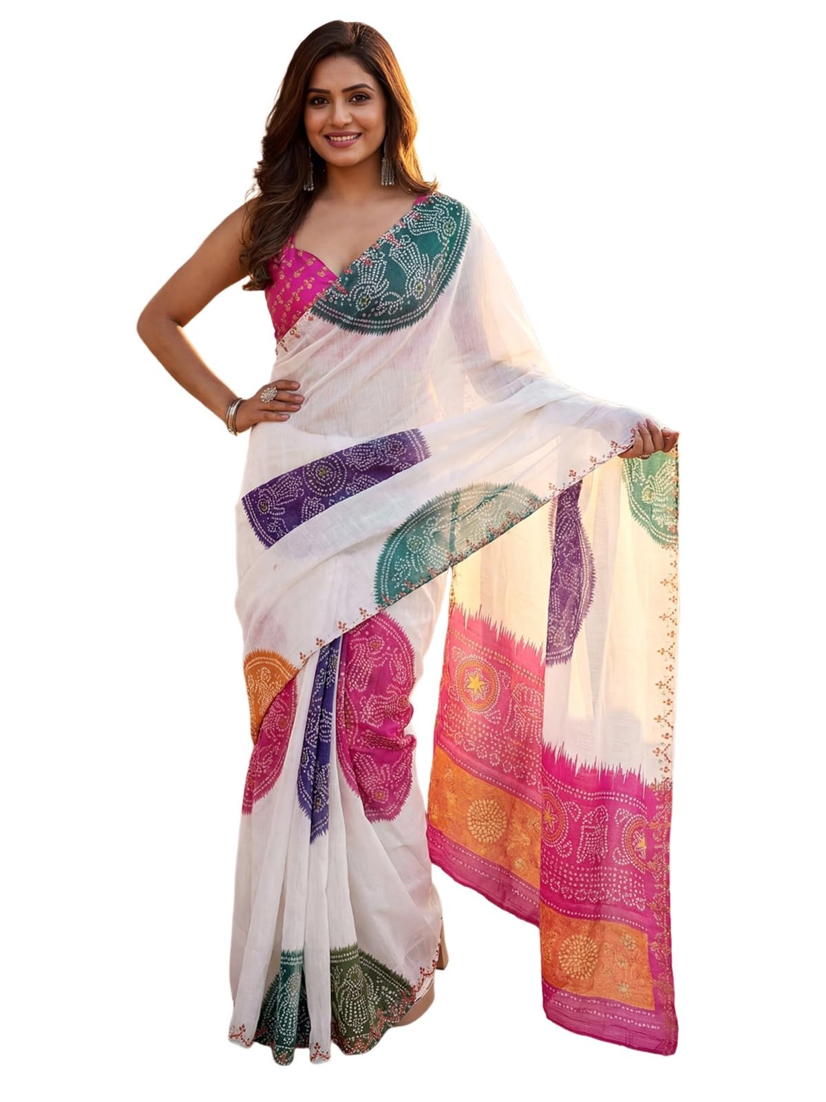 satrani Women's Chanderi Cotton Printed Ready To Wear Saree with Unstitched Blouse Piece-picture-16