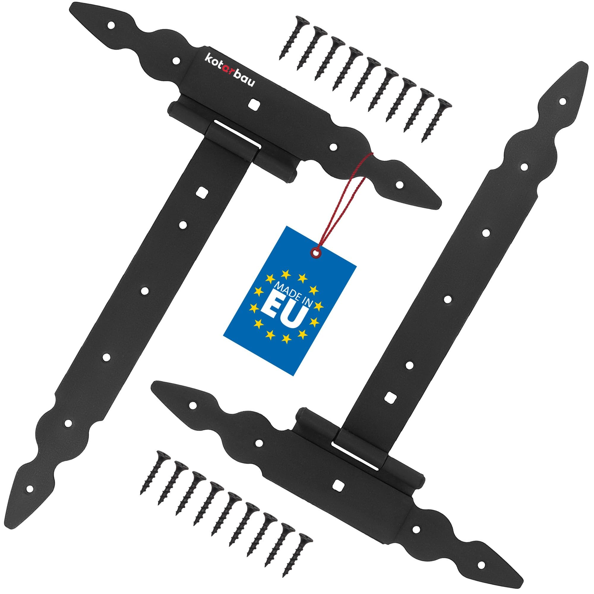 KOTARBAU Set of 2 T Hinges Black Length 300 mm Cross Hinges Powder-Coated Steel Garden Gate Hinge Wooden Door Hinge Heavy Duty Door Hinges
