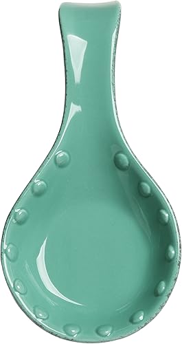 Miniatura 3 de MyGift Cuchara de cerámica turquesa con diseño de puntos, cuchara de cocina para encimera y soporte para cucharón