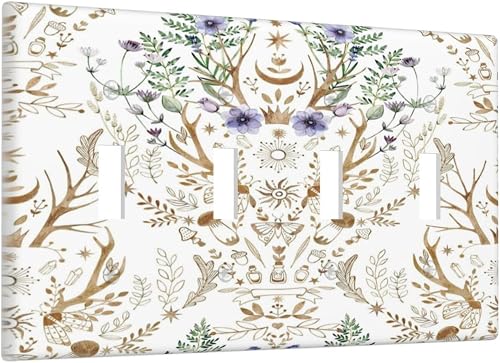 Xuejiaku Light Switch Cover Plate Gothic Retro Damask Boho Vintage Floral Plant 