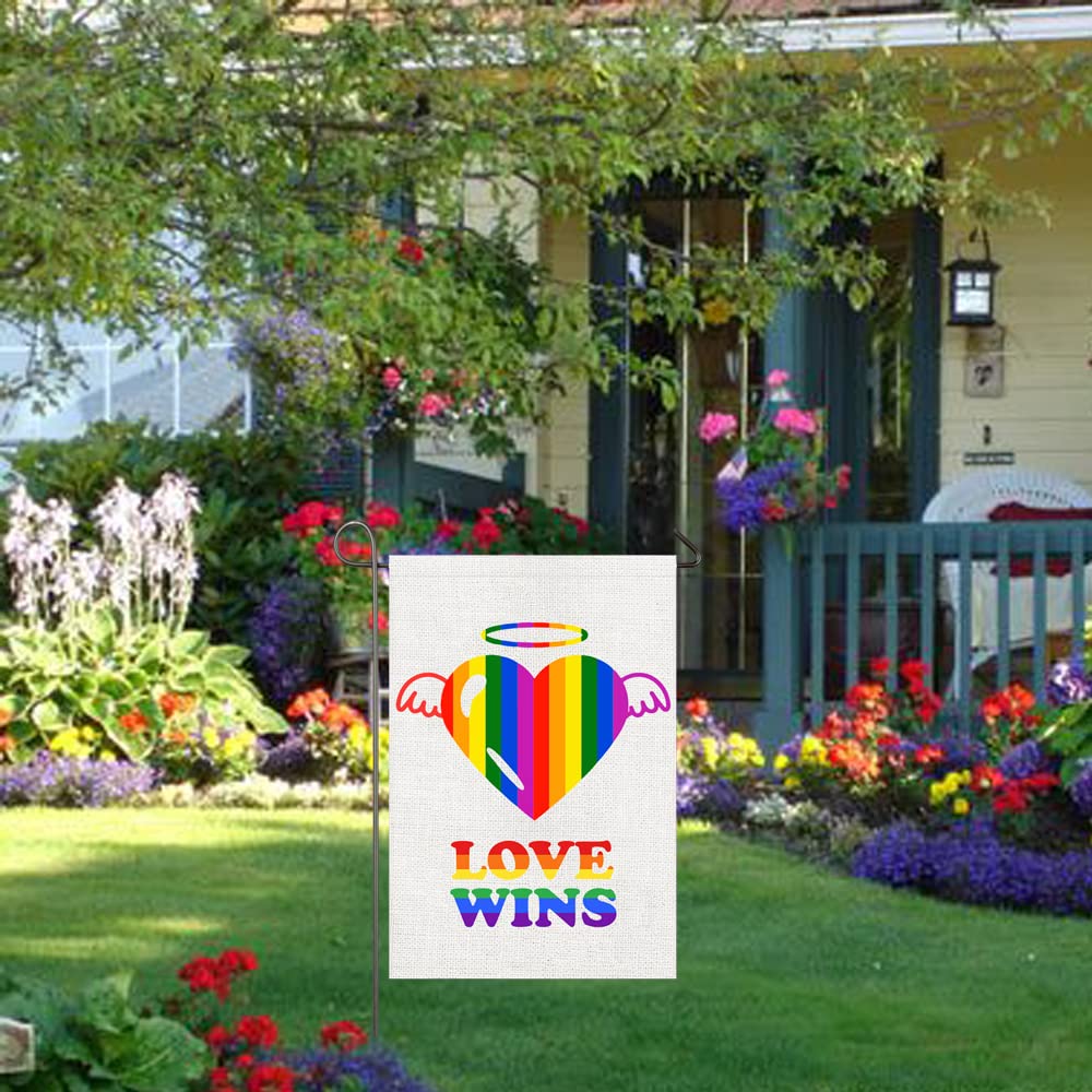 HOSNYE Love Wins Regenbogen-Pride-Gartenflagge, Doppelseitig, 30,5 X 45,7 Cm – Bunte LGBT-Flagge Für Hof, Garten Und Outdoor-Dekoration