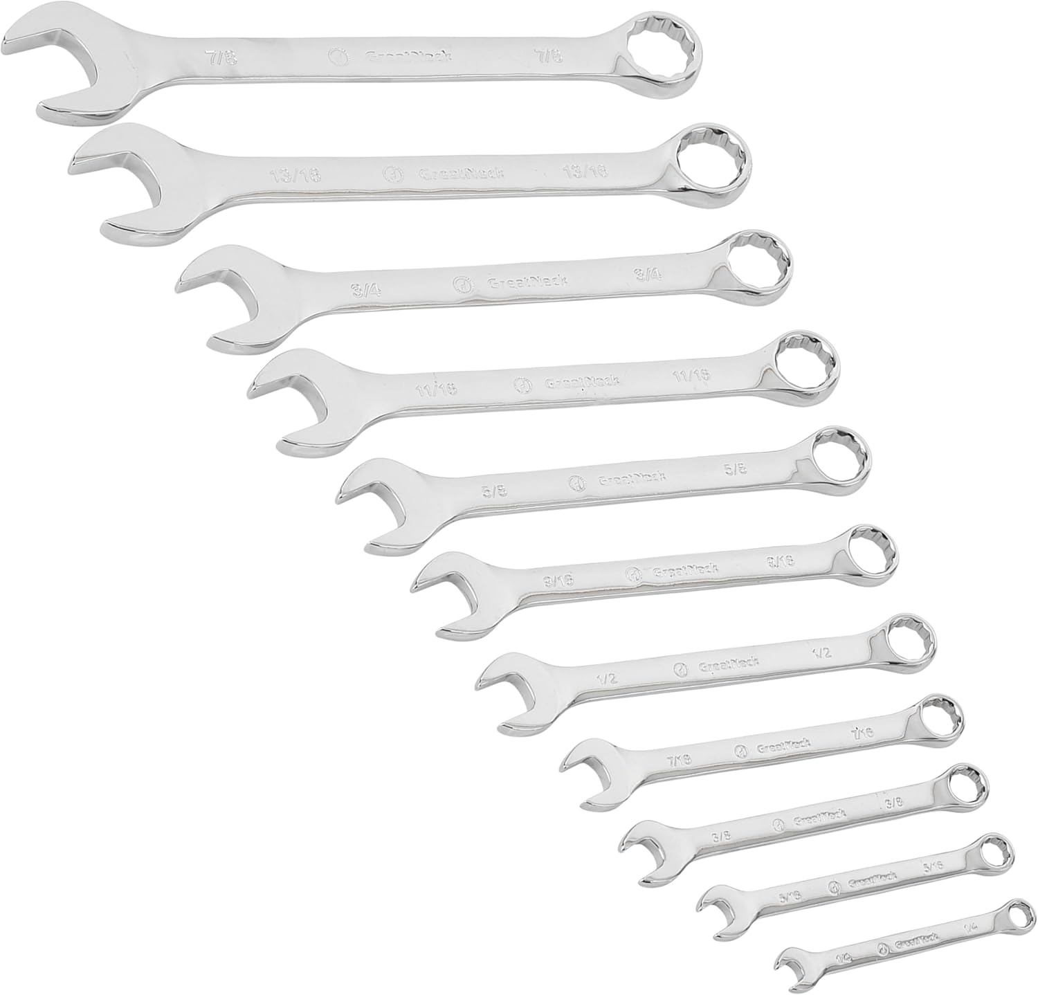 Great Neck 51004 11-Piece SAE Combination Wrench Set with Rack