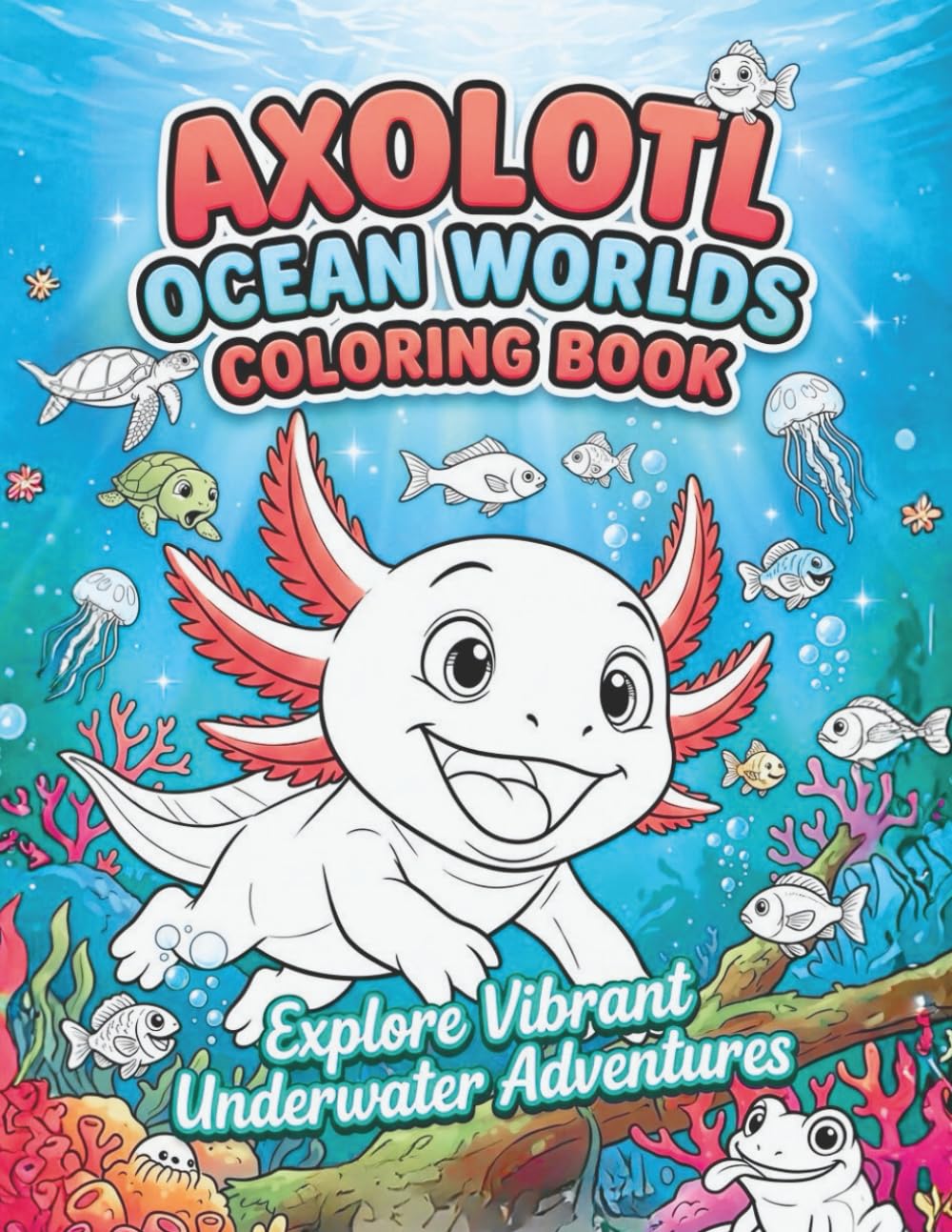 AXOLOTL OCEAN WORLD COLORING BOOK: Explore Vibrant Underwater Adventures - Learn to Focus, Observe, and Color with Care