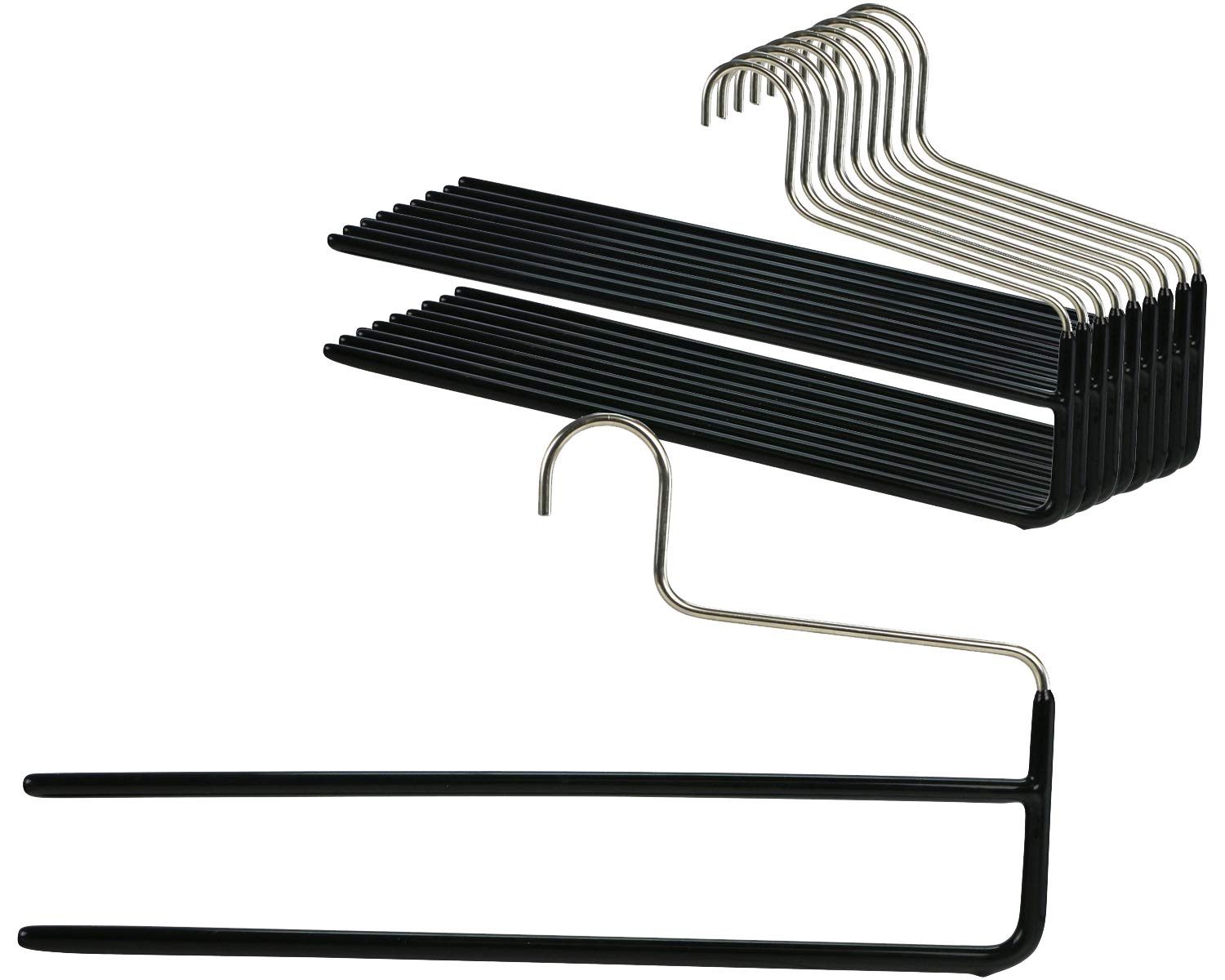 MAWA Kleiderbügel für Hosen, 10 Stück, platzsparende Hosenbügel mit Zwei Stegen, für Jeans, Stoffhosen und Anzughosen, hochwertige Antirutsch-Beschichtung, 35 cm, Schwarz