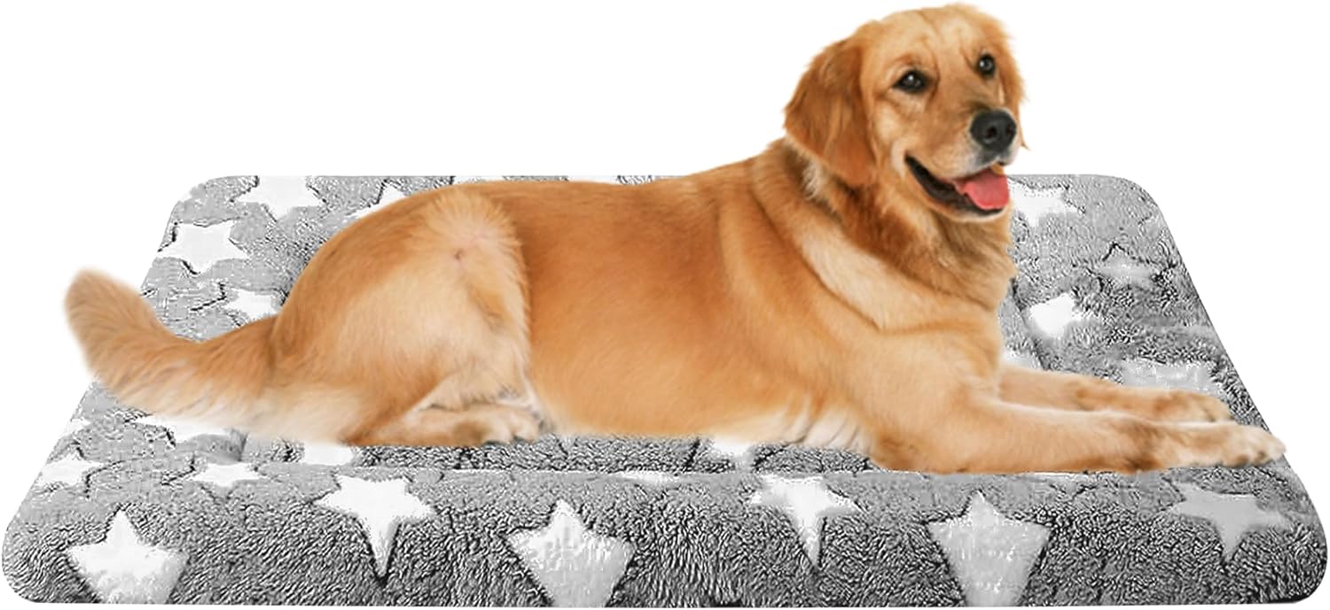 Reversible Dog Mat for Pet Comfort - Soft Bed Pads with Dual-Sided Design for All Seasons - Durable, Machine Washable for Crates, Travel, and Home 35"L*23"W*1.5"Th Grey&Star