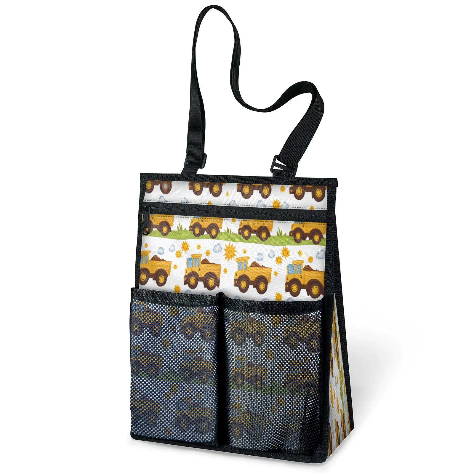 Ourtheme Cute Cartoon Trucks Portable Shower Bag for Travel Gym Camp Beach Tote Shower Caddy Bags Hanging Toiletry