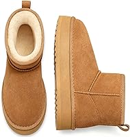 Litfun Women's Genuine Suede Platform Mini Boots - Fuzzy Fur Lined Ankle Winter Snow Boots