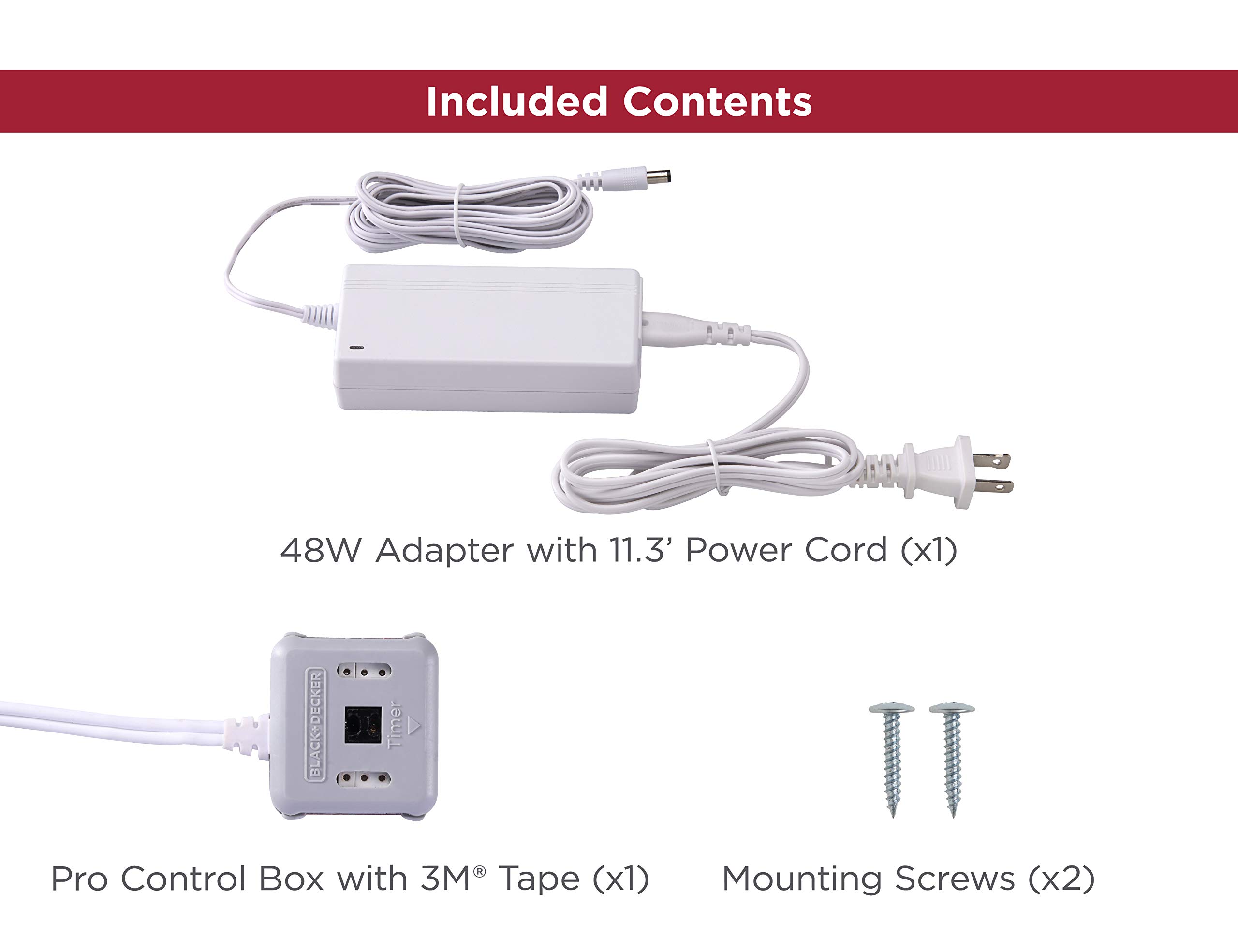 BLACK+DECKER LEDUC-48WP Push Wire® Under Cabinet Light 48W Plug-in Power Kit, White