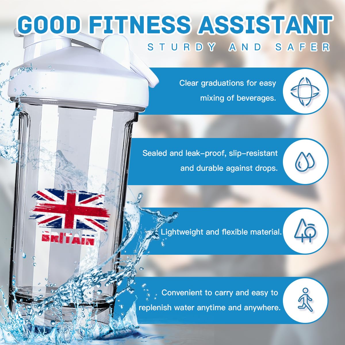 Britain Flag 18 Ounce Shaker Cup,Fashion Theme Pattern Shaker Bottle Leak-proof Workout Shake Bottles 500ML/18 oz Perfect for Pre Workout-3-1