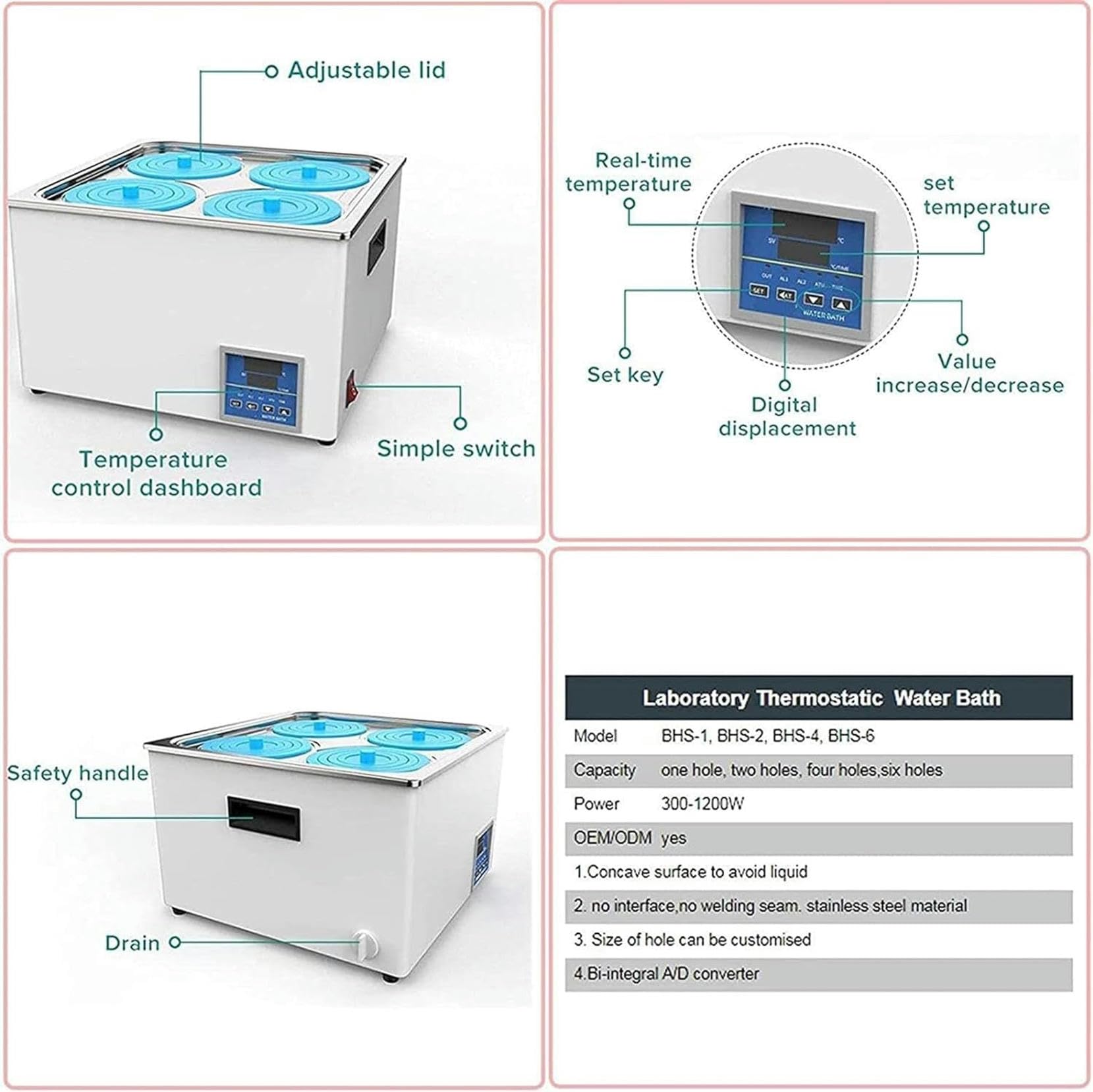 Baño María termostático Digital de Laboratorio, 10 l Baño María termostático eléctrico con 4 Aberturas y Tapas Protectoras para experimentos de Laboratorio