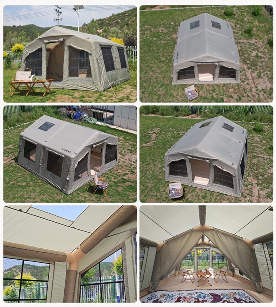 4-sezonowy namiot powietrzny glamping z oddzielną częścią dzienną i sypialną, wodoodporny namiot rozkładany z pompką i otworem na kuchenkę, namiot kempingowy dla 8-10 osób