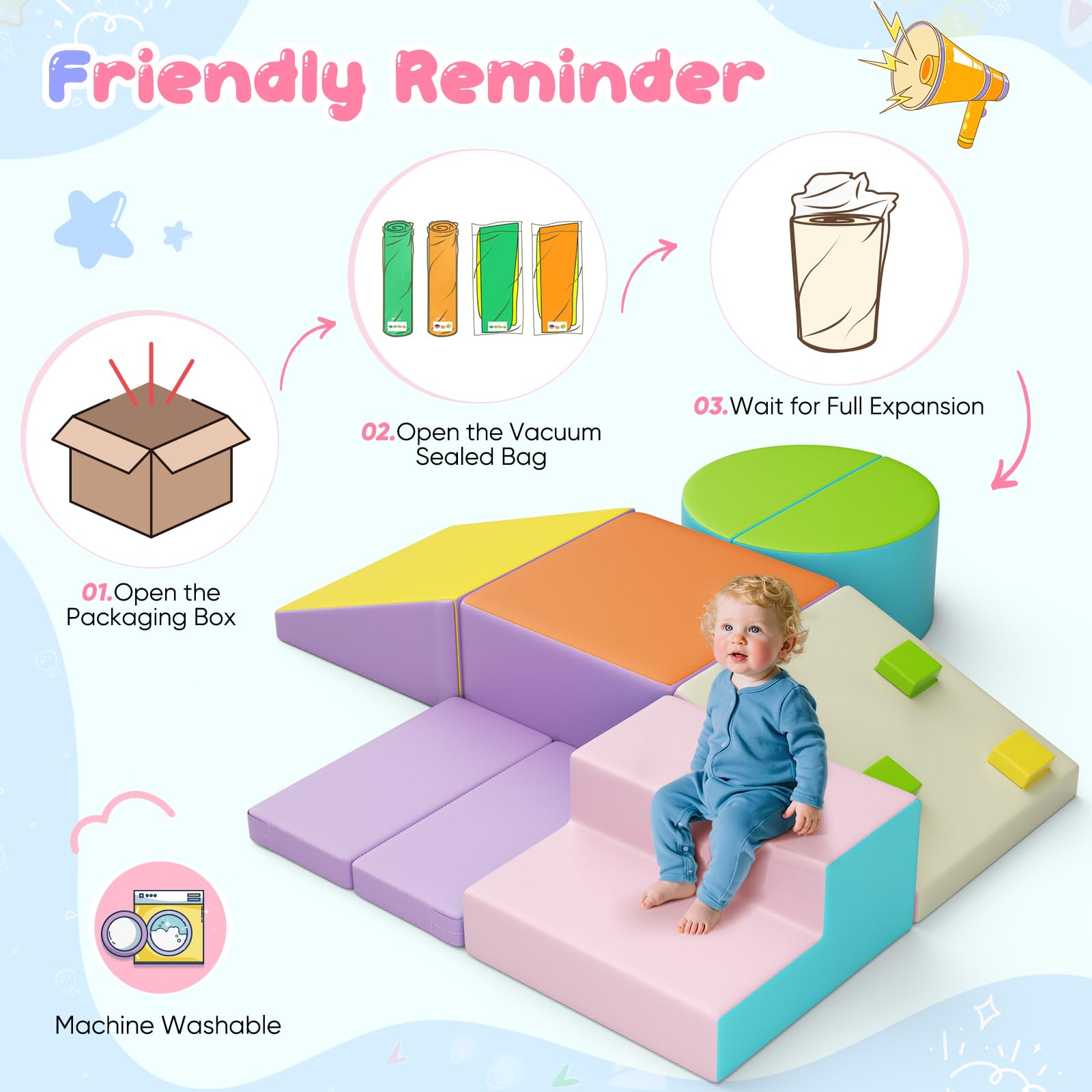 Blocchi da costruzione in schiuma per bambini, grandi blocchi da arrampicata per interni, telaio da arrampicata (colore maccherone-7, copertura in pelle)