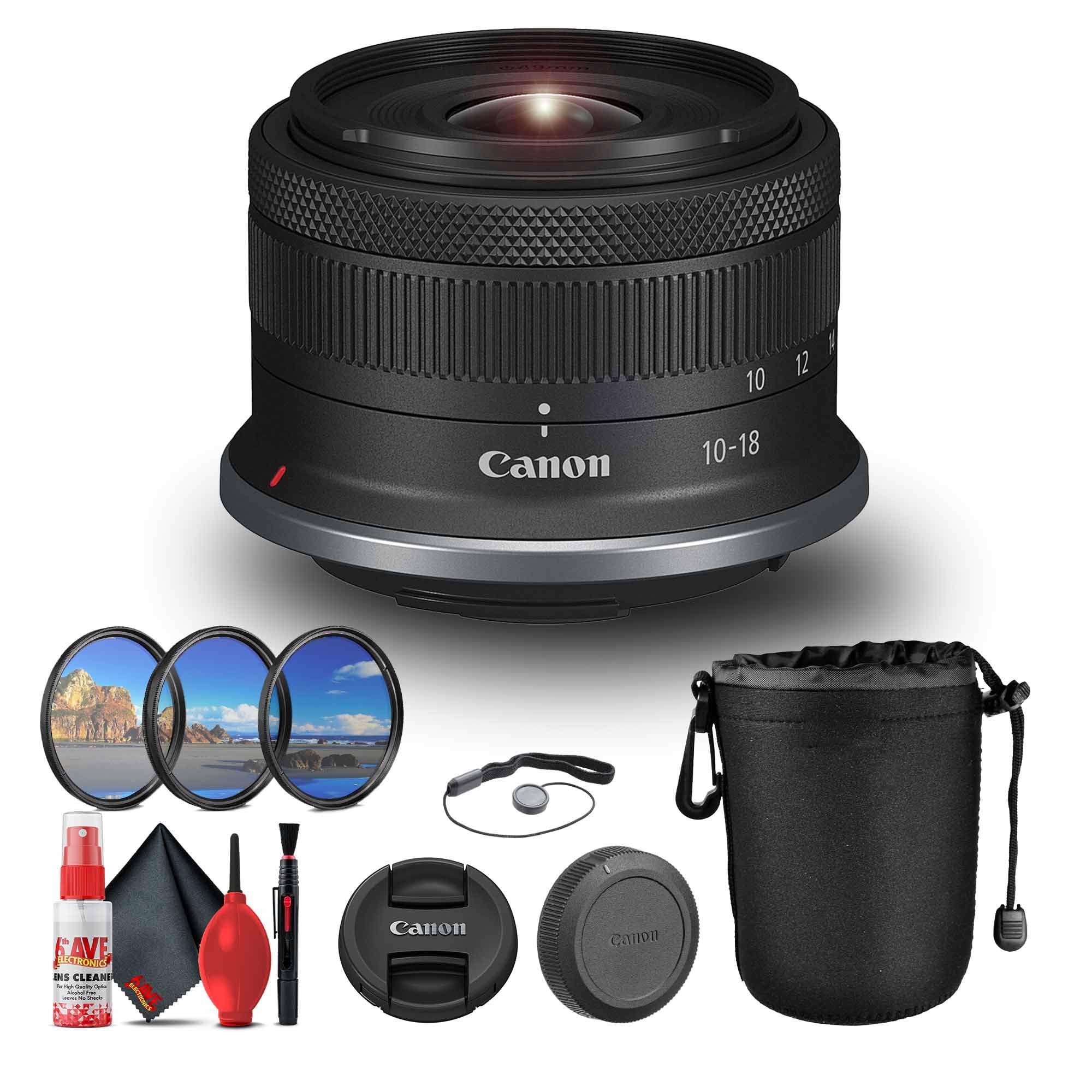 Canon RF-S 10-18mm f/4.5-6.3 is STM Lens (Canon RF) (6262C002) + Lens Pouch + Filter Kit + Cap Keeper + Cleaning Kit (Renewed)