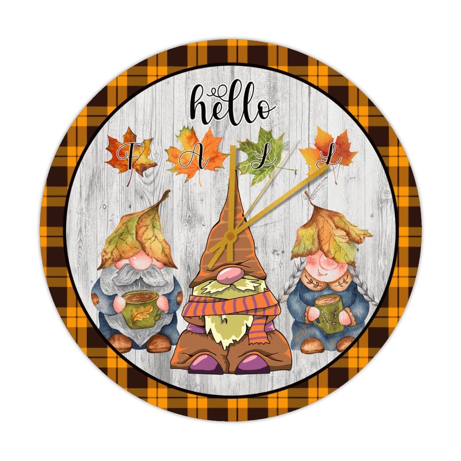 Horloge silencieuse en bois décoration d'automne sans tic-tac pendule vintage à pile