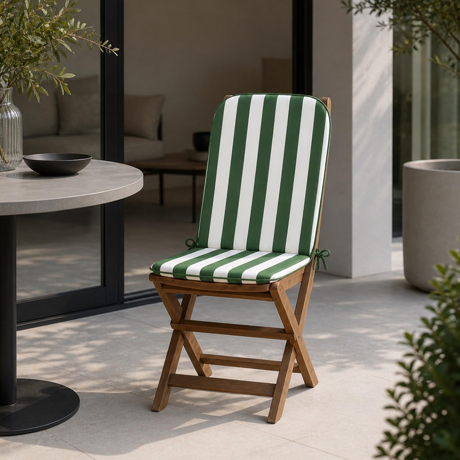 PARAMAISON Cuscino Sedia con Schienale 45x90 cm, Coprisedia Giardino Imbottito 3 cm, con Laccetti ed Elastico Antiscivolo, Universale per Sedie da Esterno | Verde