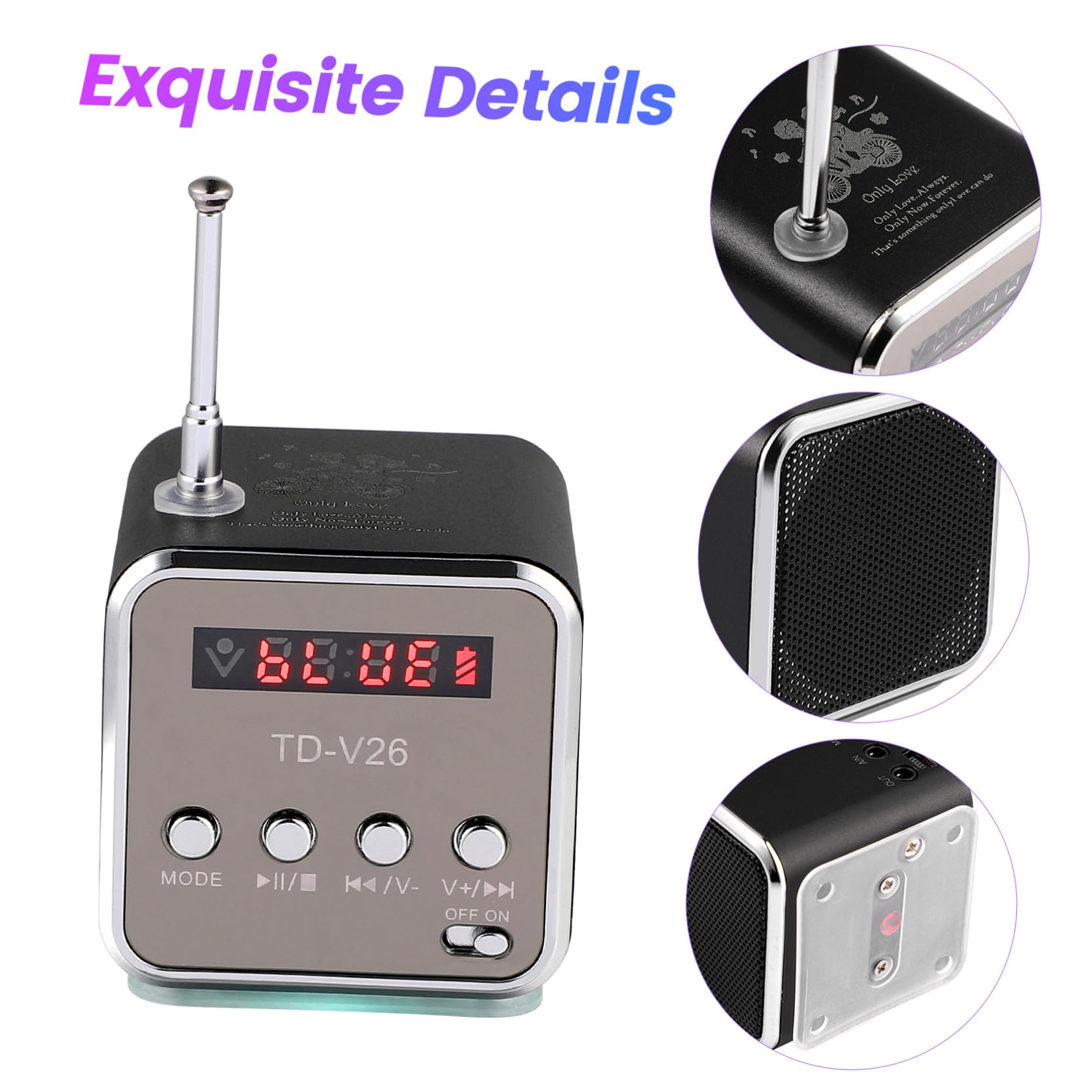 Uonlytech Mini Altavoz Inalámbrico Retro Negro de Aleación de Aluminio