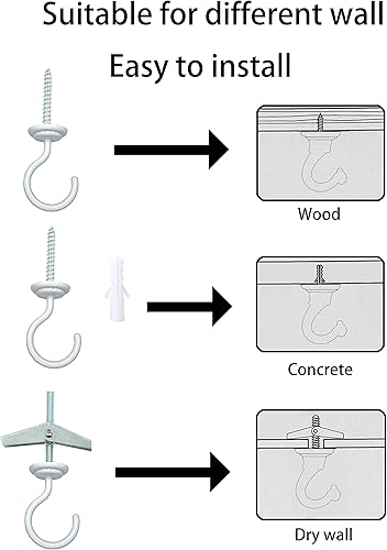 Miniatura 4 de 2 juegos de ganchos grandes para techo, ganchos resistentes con accesorios para colgar plantas, campanillas de viento, accesorios de luz, red de