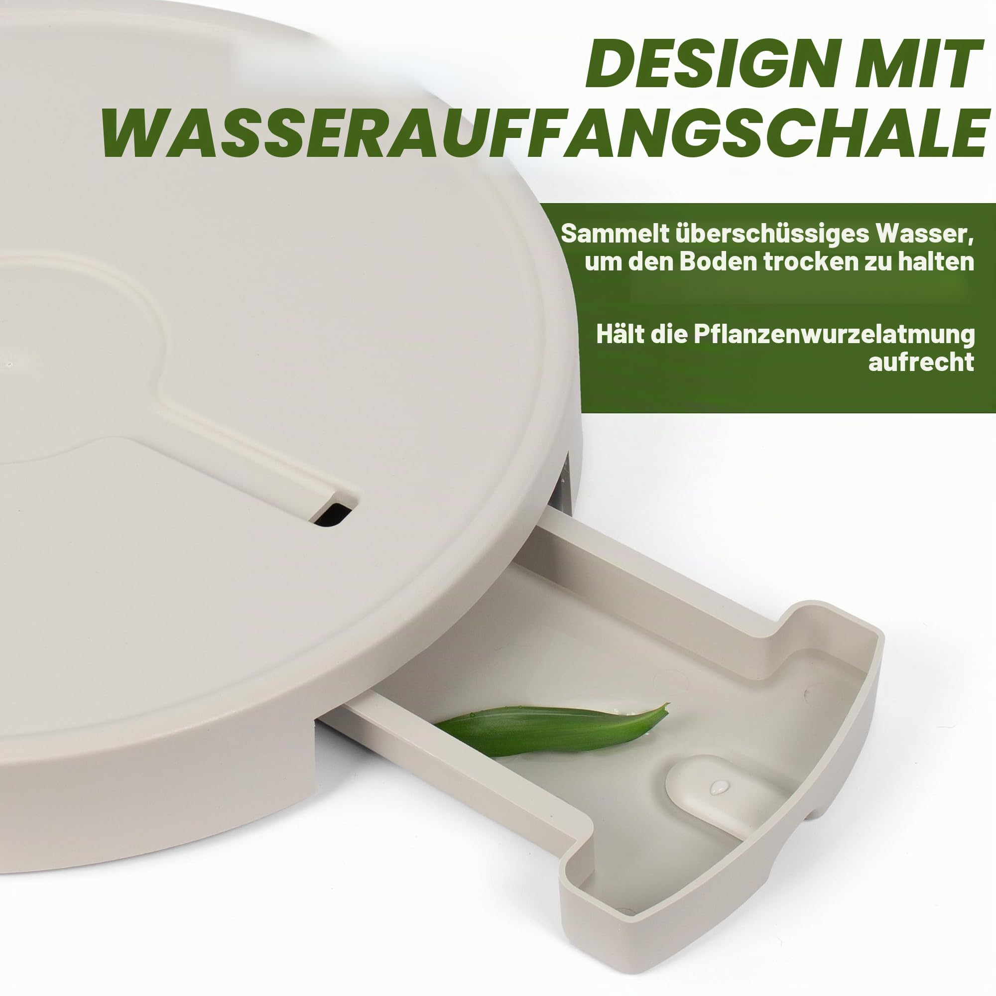 Pflanzenroller mit unsichtbaren Rädern, rollender Pflanzenständer für innen und außen, 370 mm, Milchweiß, bis 200 kg belastbar, 2 Stück