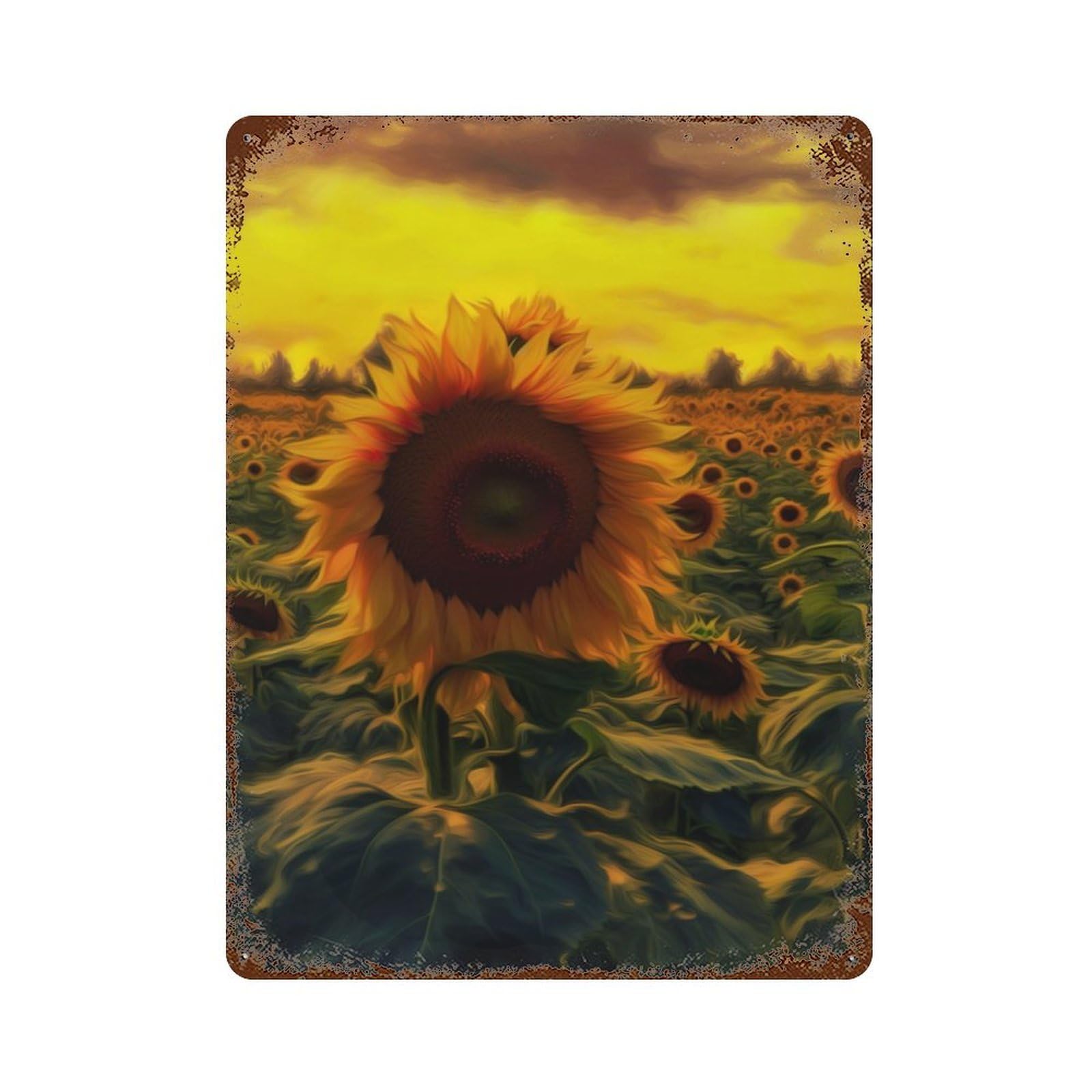 Garage Style Sunflower Sunset Painting Vintage Rust Metal Sign 15.7"x11.8", Industrial Home Decor for Bar And Workshop