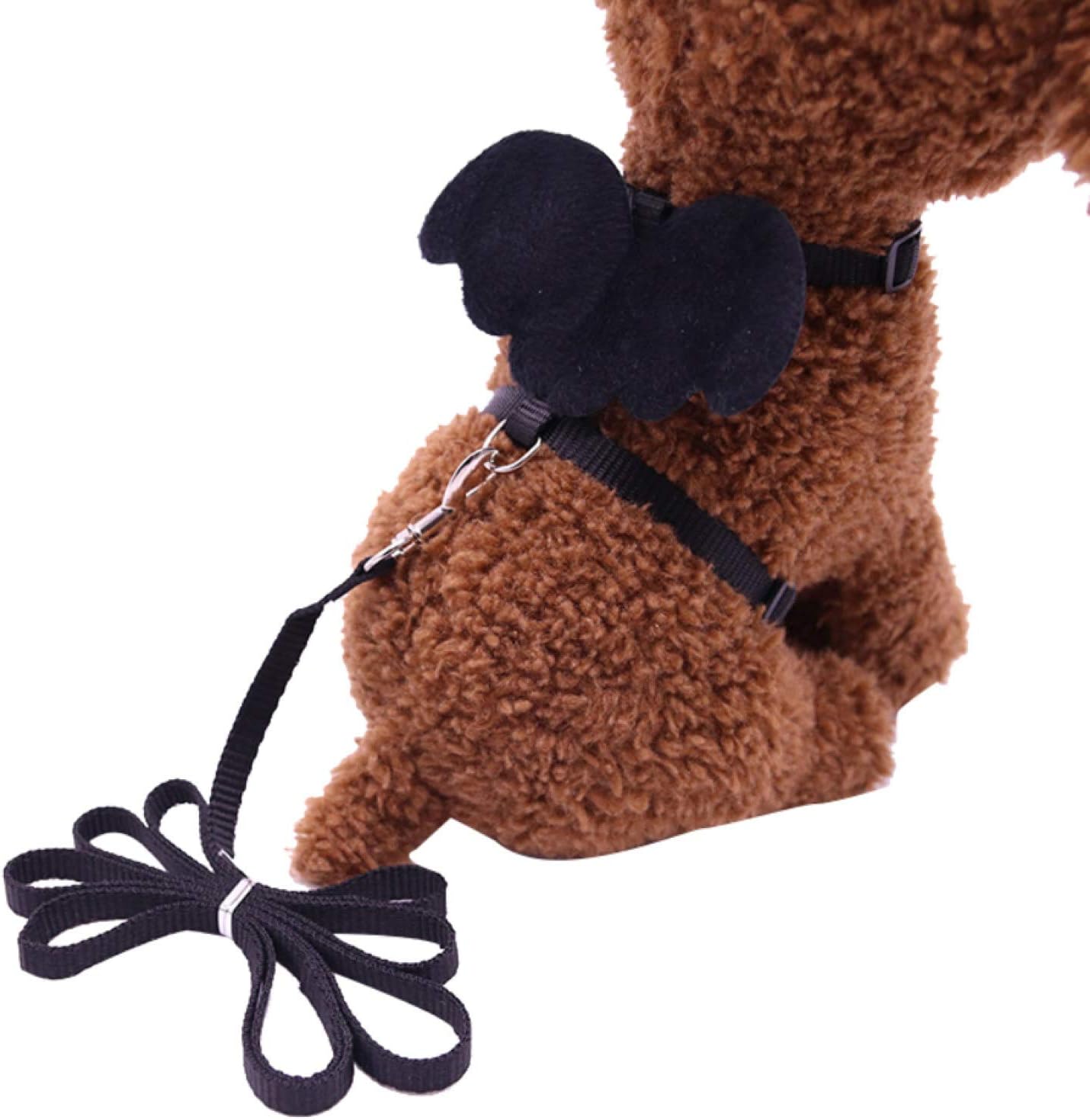 hionre Cute Solid Color Mini Wings Nylon Pet Harness Chest Strap Dog Cat Lead Leash - Black XS