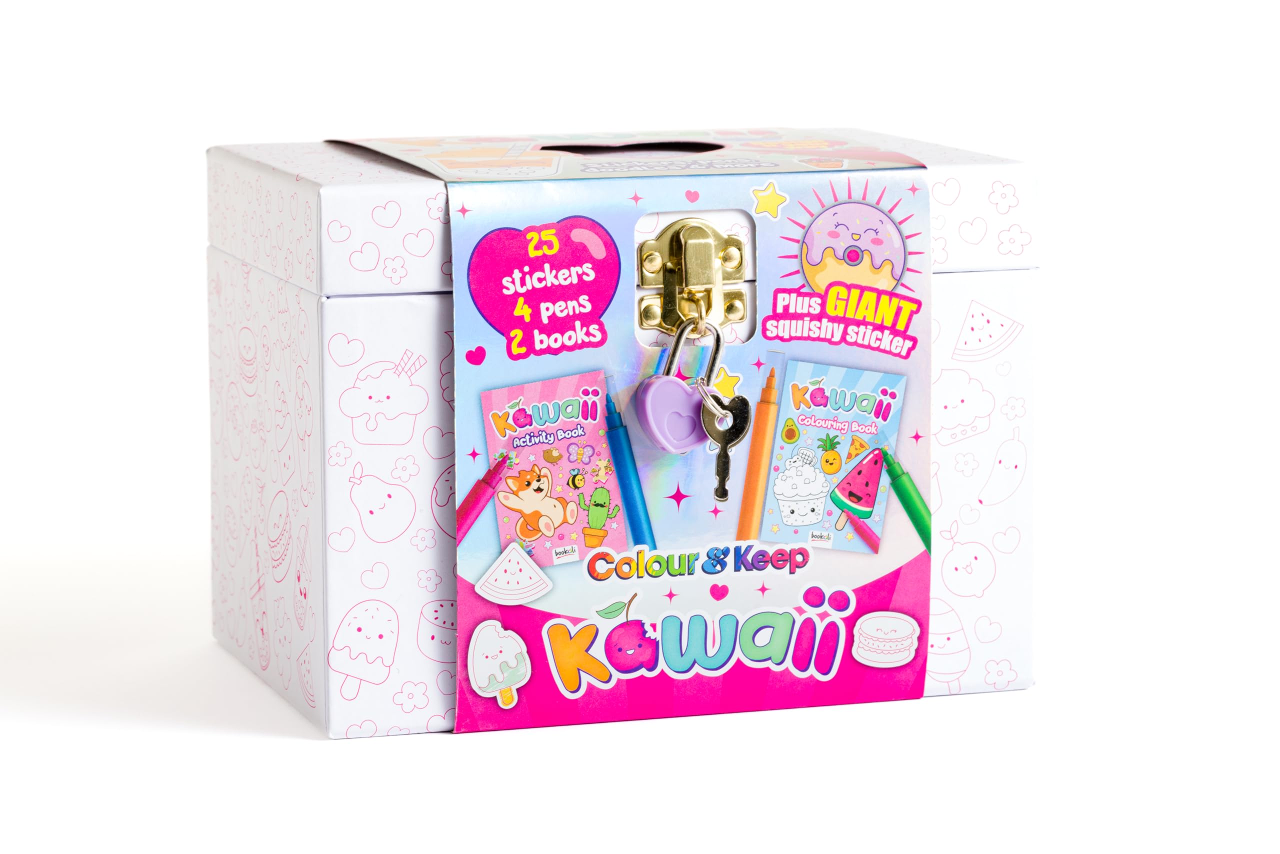 Bookoli, Colour and Keep Kawaii Activity Box, Colouring Kit with 2 Activity Books, 4 Mini Felt-Tip Pens, 25 Stickers - Image 4