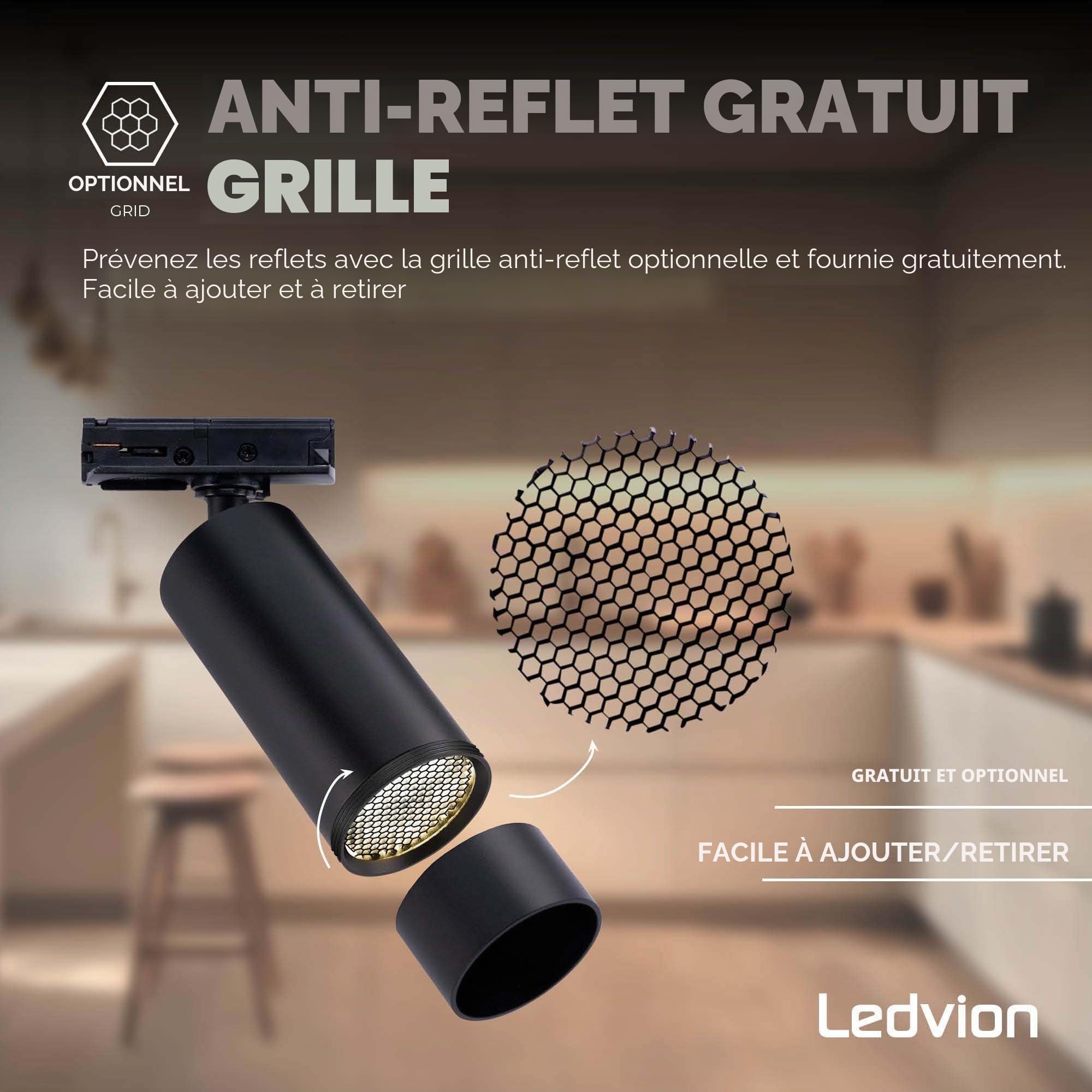 Ledvion - Système d’éclairage LED monophasé, 2m, Rail Monophasé, 3W, Noir, 2700K, 6 spots GU10 orientables, luminaire plafonnier, spot plafond, rail led, plafonnier moderne design