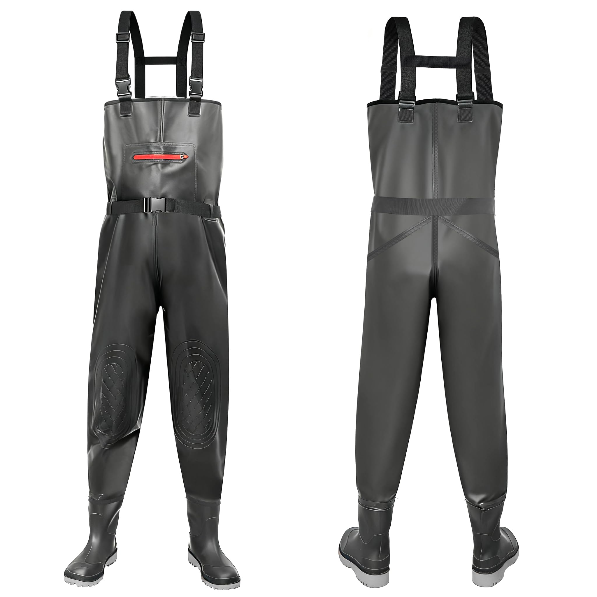 Wathose Herren wasserdicht Anglerhose, Verstärkte PVC-Anglerbekleidung mit Anti-Rutsch-Sohle Gr. 43-46, fällt klein aus bitte größer bestellen, Verstellbare Schulterträger, Angeln, Farmarbeit, Outdoor