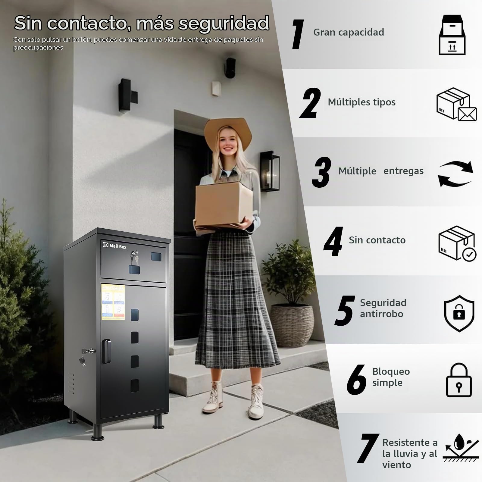 buzon Paquetes exterior850x400x400mmBloqueable, antirrobo, Base Ajustable, Resistente a la Lluvia y a la oxidación.Servicios de Entrega de Correo y paquetería a Domicilio-Gris Antracita.