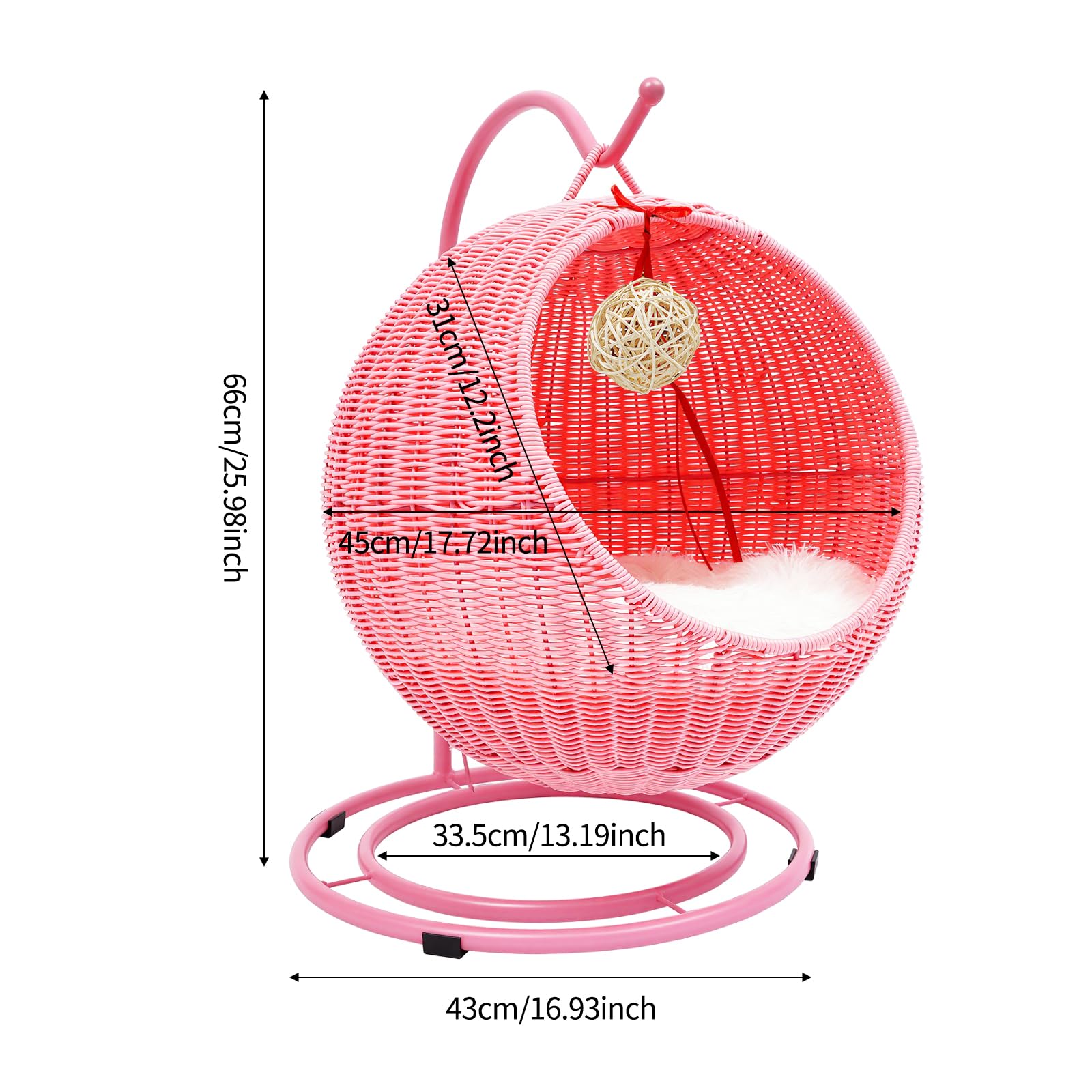 Cuccia per gatti con cuscino morbido + palla da gioco per gatti + tavola tiragraffi per gatti in rattan sintetico PP uso domestico portata 7,5 kg (rosa)