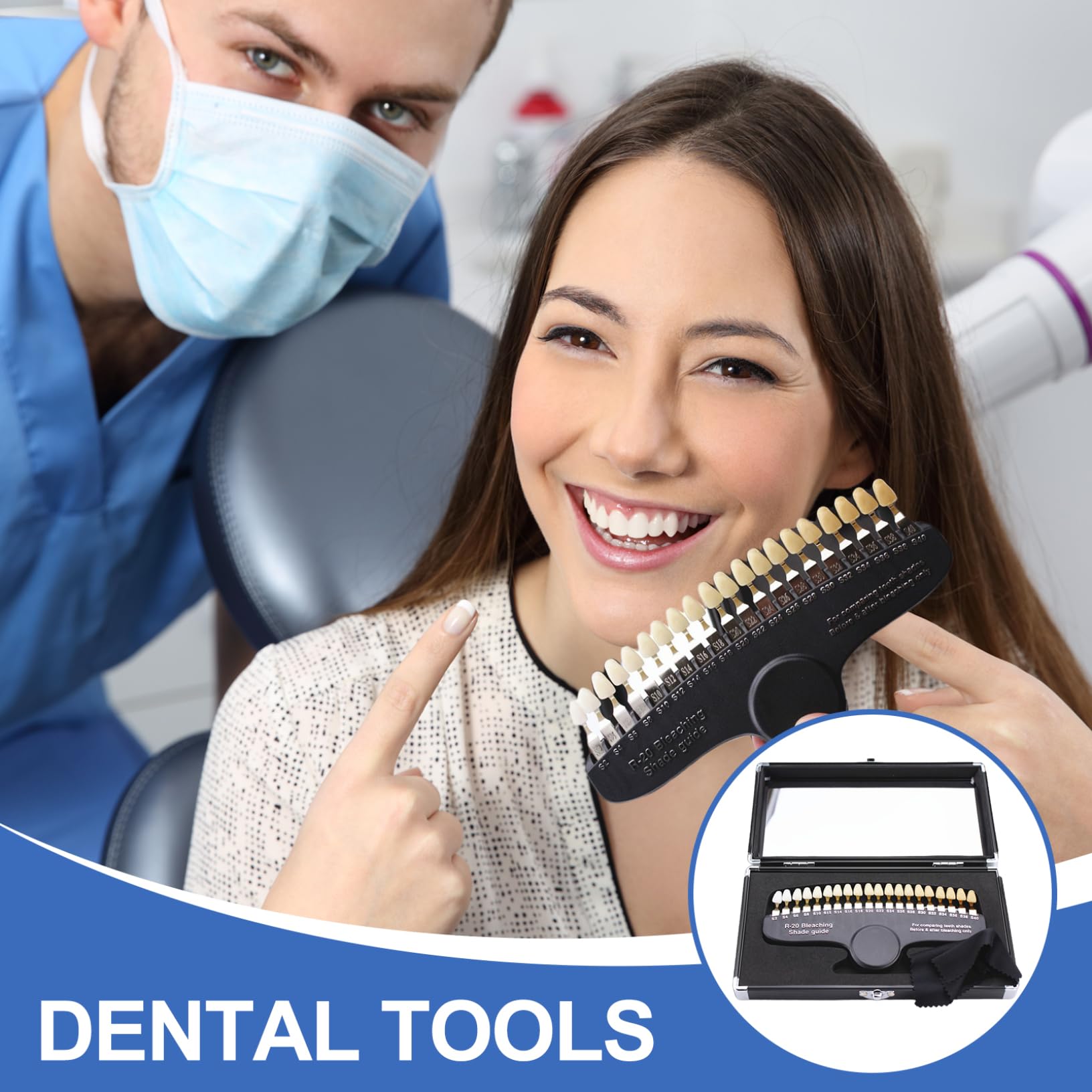 Farbführer für zahnärztliche Zähne, professionelle 3D-R-20-Dentalwerkzeuge für Zahnaufhellungsschienen, Zahnaufhellungs-Farbtabelle zum Verfolgen und Vergleichen der Wirkung.