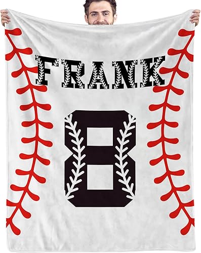 Miniatura 14 de Mantas de béisbol personalizadas con números de nombre, mantas de franela personalizadas para juegos de equipo de béisbol, regalos para niños,