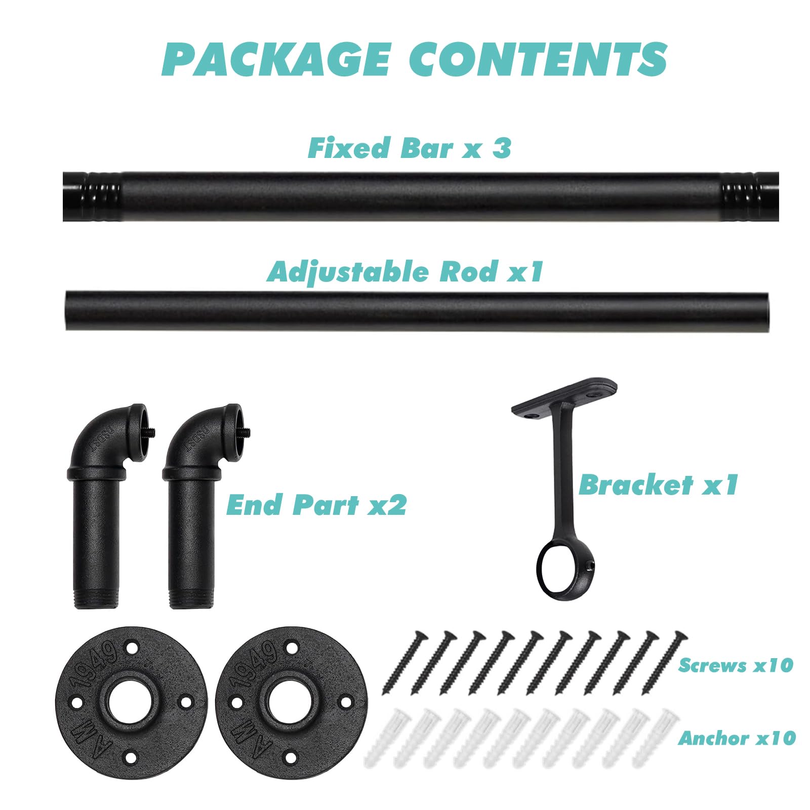 PUWOWYE Bastone per tende nero estensibile, bastone tenda soffitto industriale, Bastone Tenda possono diametro 25 mm, Bastoni per Tende Estensibili per finestre, 80-150cm