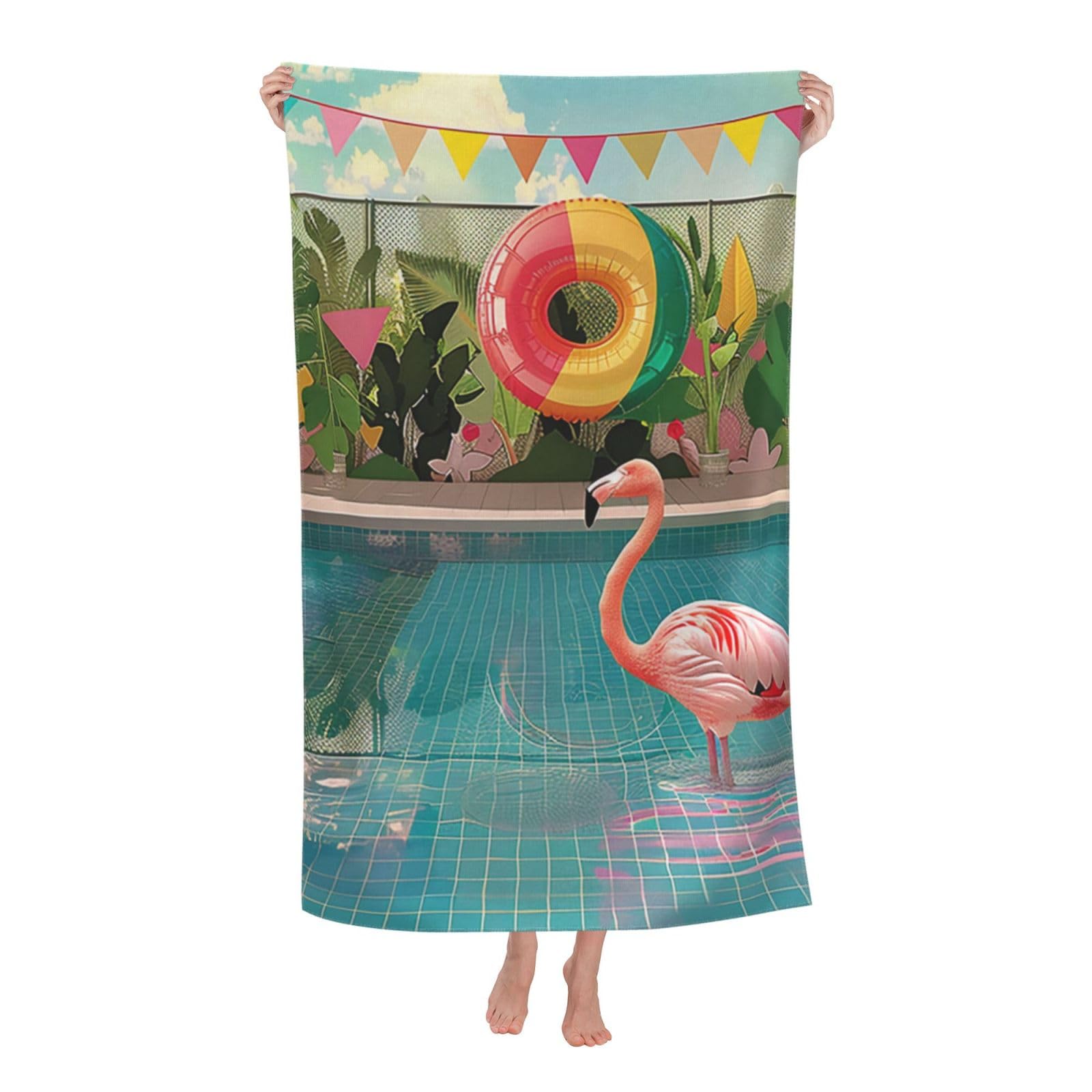 BWWHCCTI Flamingo and swimming pool Printed Quick Dry Bath Towel, Soft Microfiber Towels Fast Drying Beach Towels for Travel,Camping,Gym,Swimming,Yoga