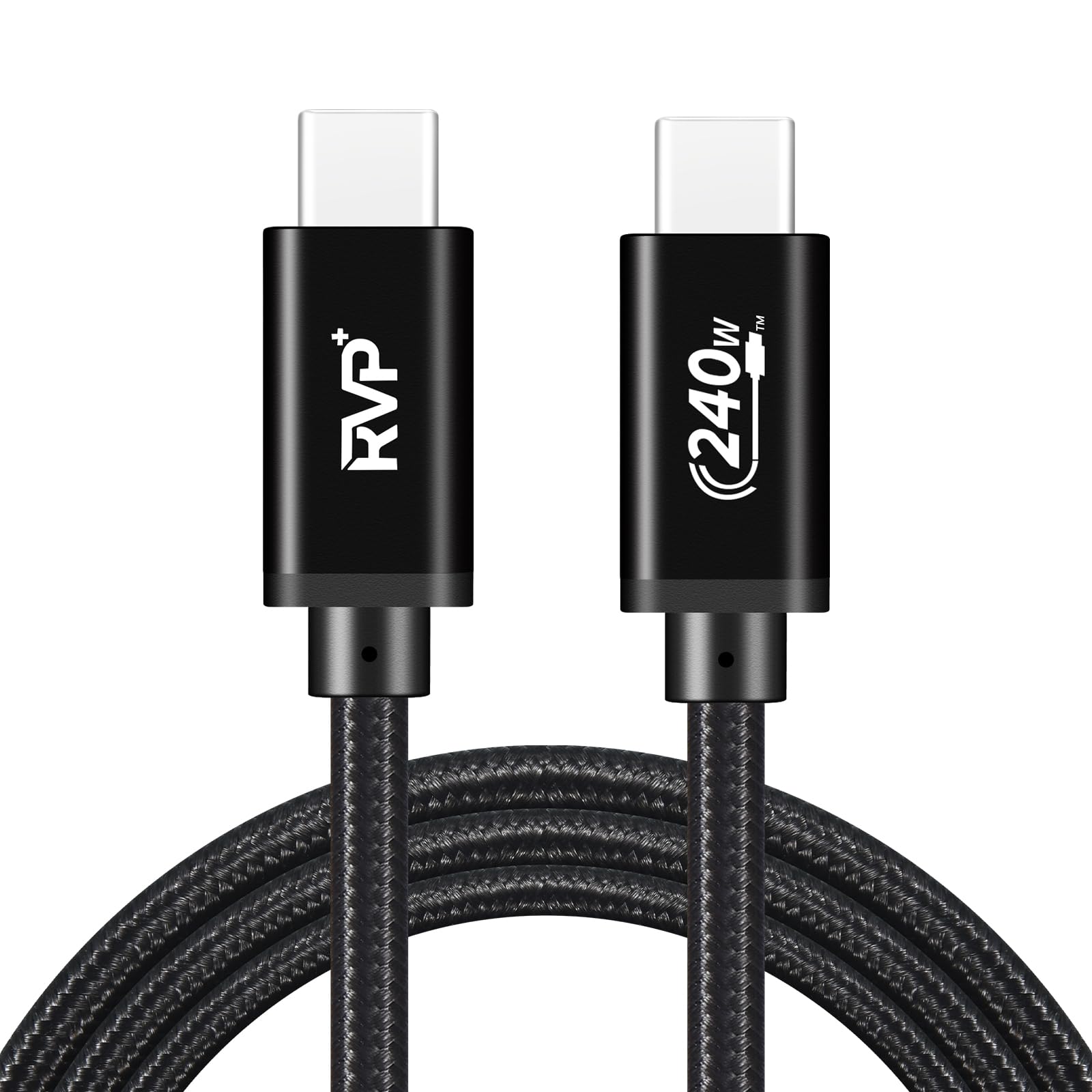 RVP+ Cavo USB 2.0 PD240W (tipo C a tipo C), cavo in nylon intrecciato di tipo C compatibile con iPhone 15/15 Pro/15 Plus/15 Pro Max, MacBook Pro, iPad Pro, Samsung, Pixel ect - Nero - 6 piedi -