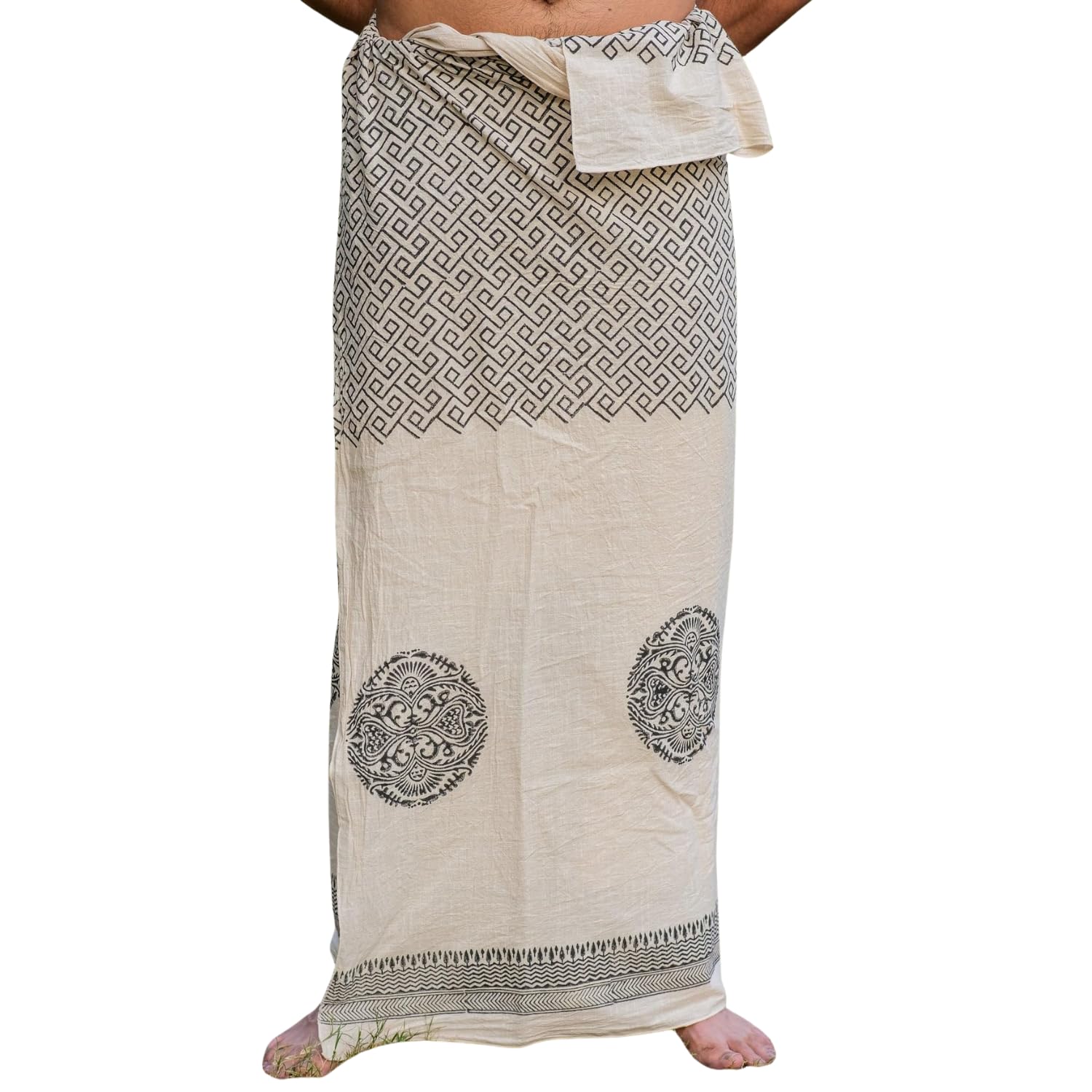 crystalheal; designing the destiny CRYSTALHEAL Aastha Men’s Dhoti in White | Block Printed Border Cotton Dhoti with Bohemian Hippie Vibes | Traditional Ethnic Wear for Festive, Wedding, Casual, and Cultural Occasions-picture-32